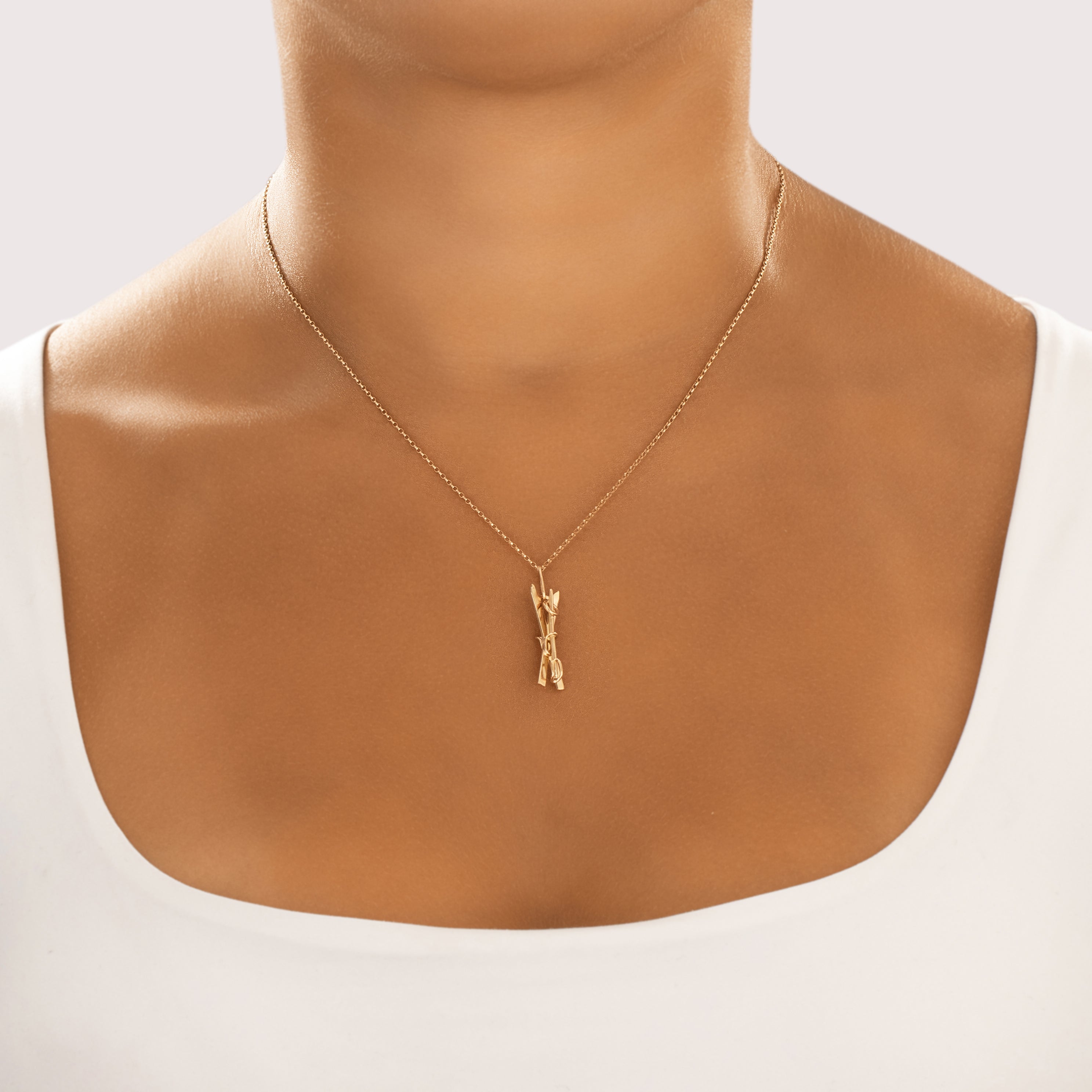Vintage 14k Yellow Gold Athletic Ski Charm / Pendant - On model view