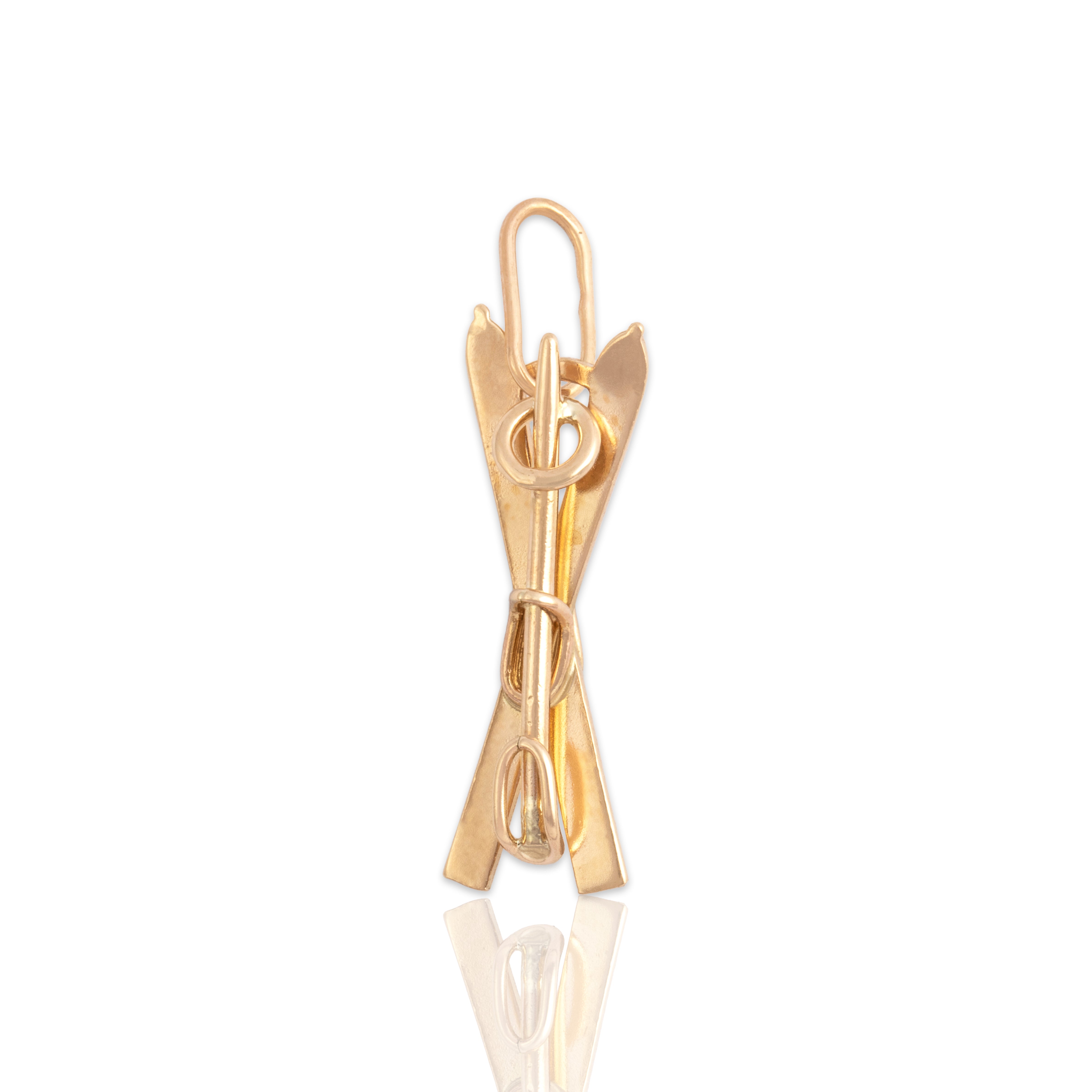 Vintage 14k Yellow Gold Athletic Ski Charm / Pendant - Close-up view