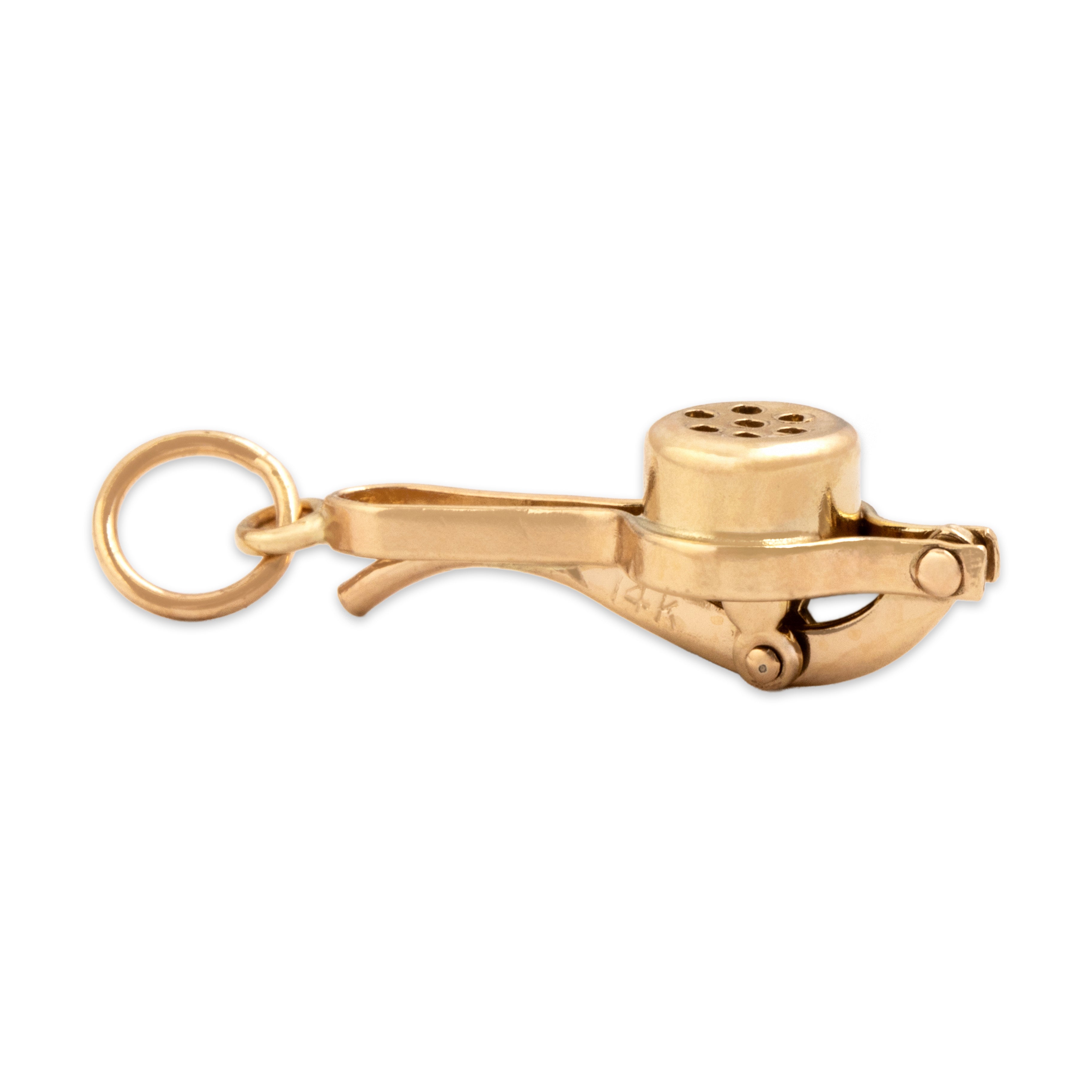 Vintage Small 14k Yellow Gold Zesty Citrus Press Charm / Pendant - Side view