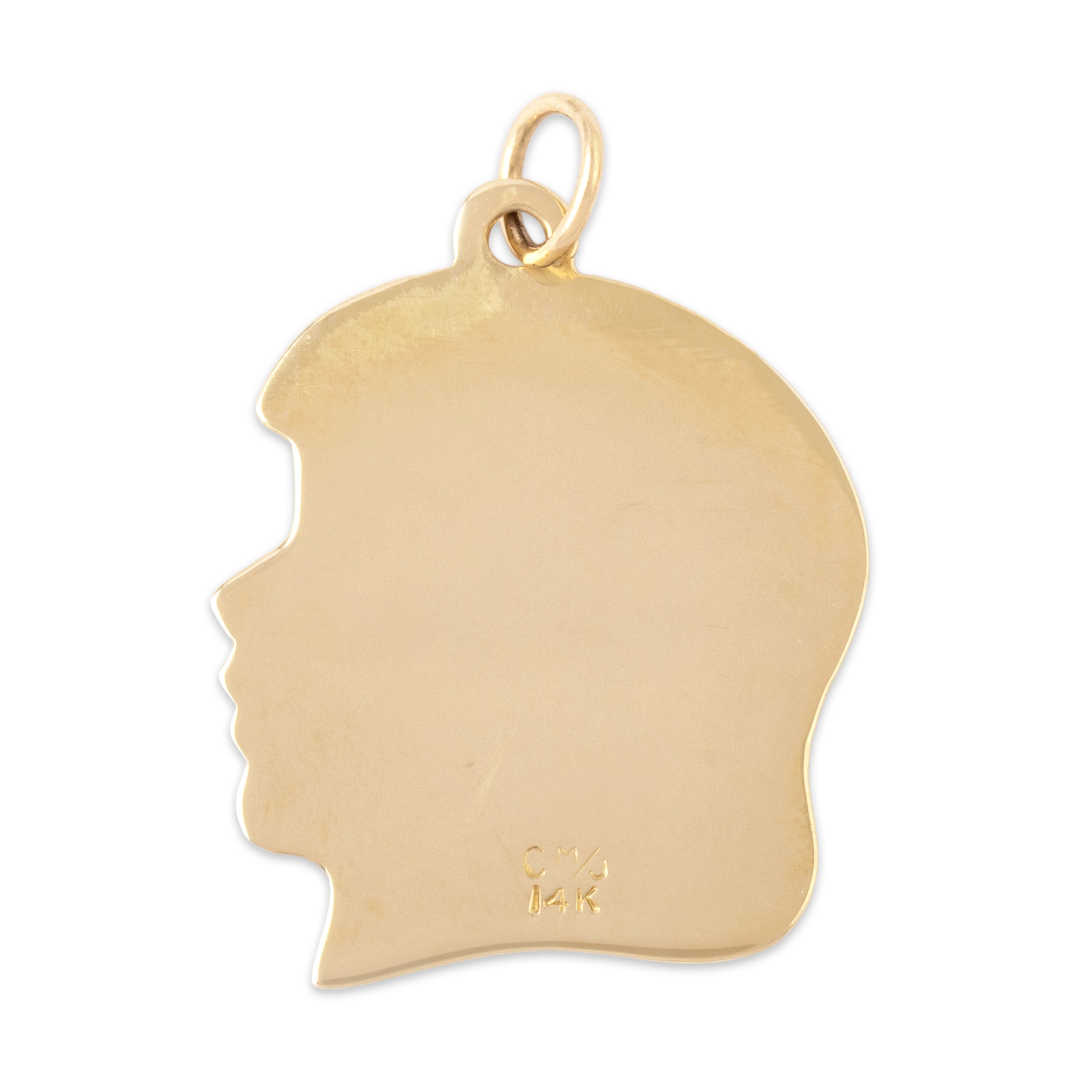 Vintage 14k Yellow Gold Detailed Girl Child Profile Charm / Pendant - Back view