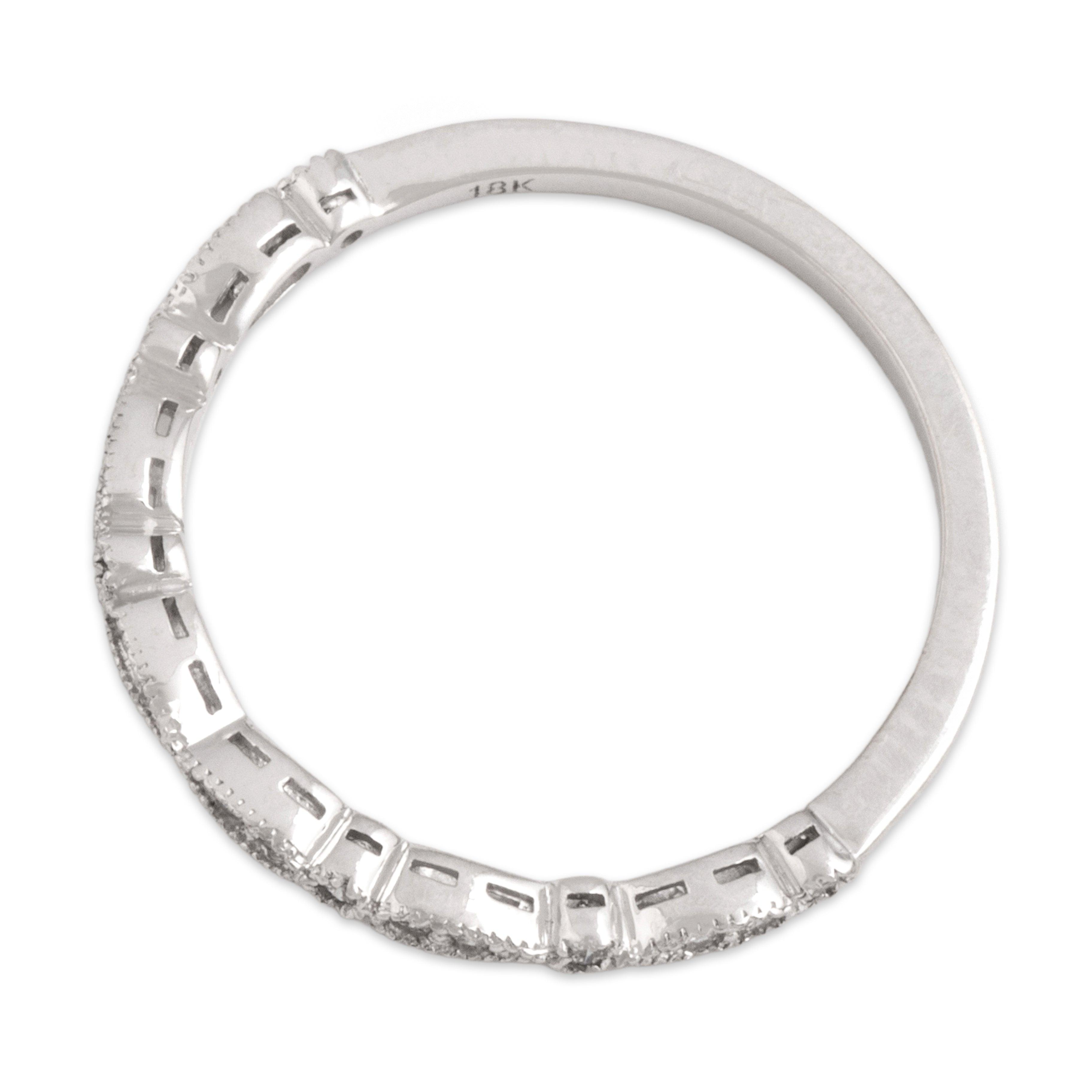 Vintage 18k White Gold Diamond Dainty Milgrain Detail Band Ring - Overall view