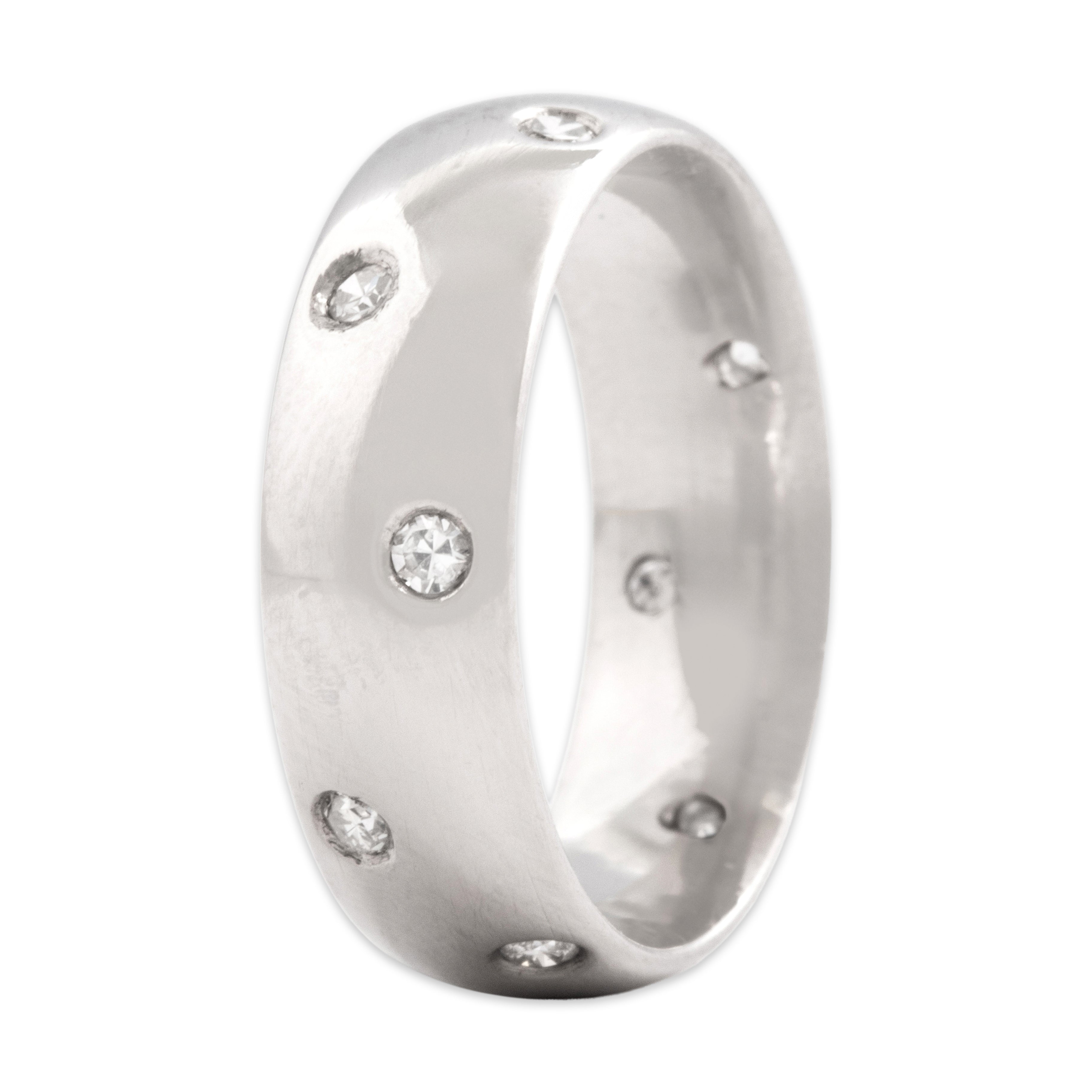 Vintage Platinum Diamond Sleek Modern Inset Band Ring - Overall view