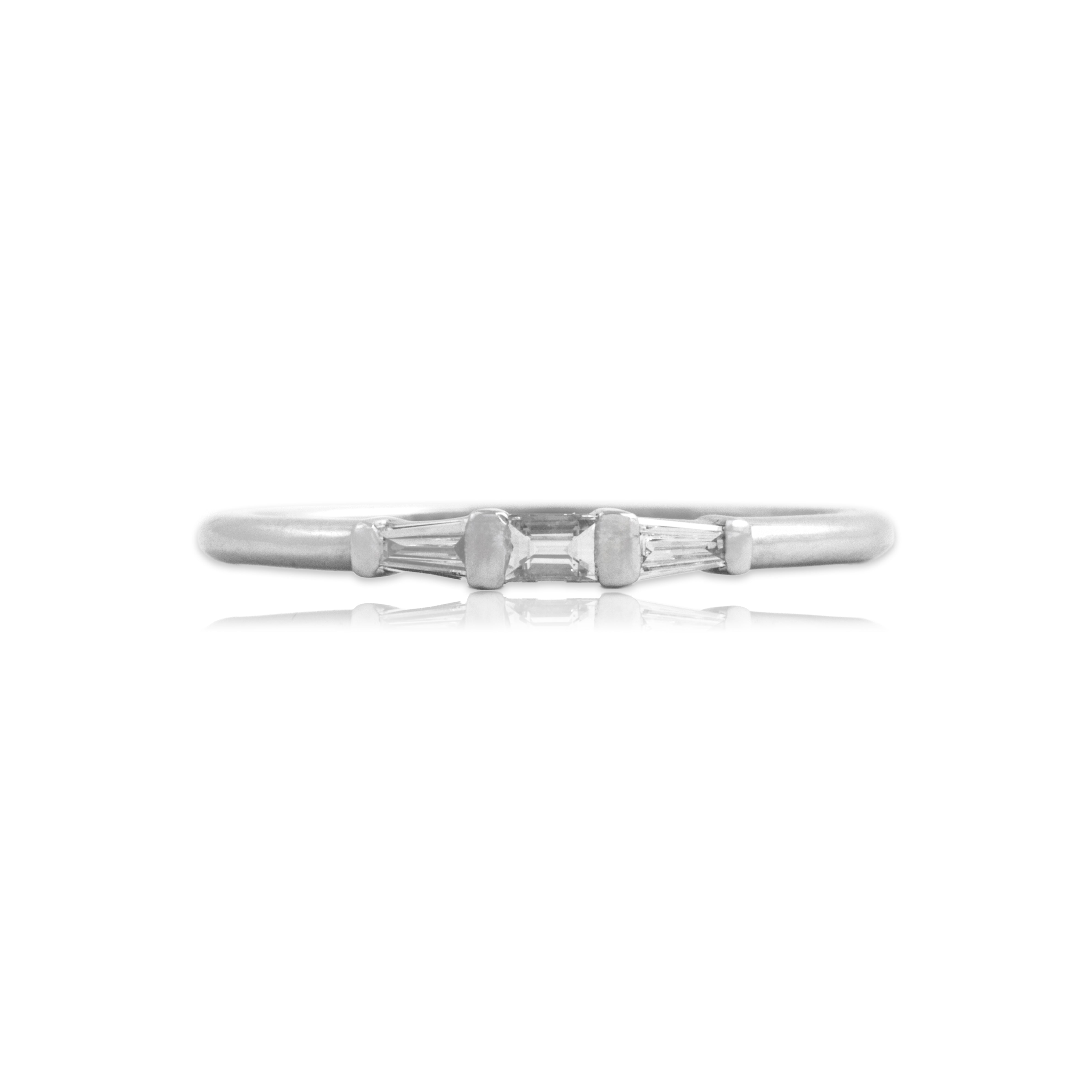 Vintage Platinum Diamond Classic Elegant Trio Band Ring - Close-up view