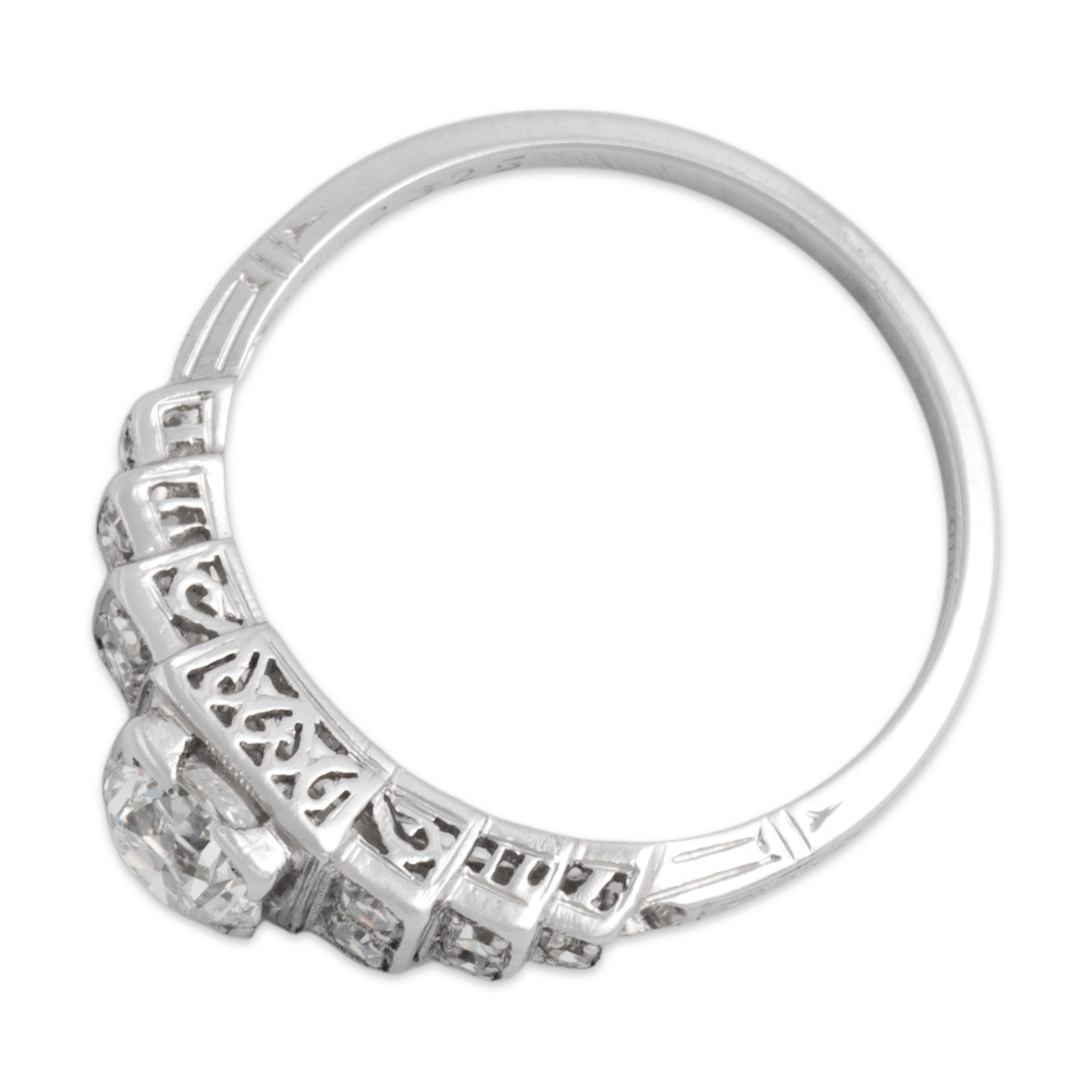 Antique Art Deco Platinum .6cttw Old European Cut Diamond Wonderful Step Openwork Detail Ring - Overall view