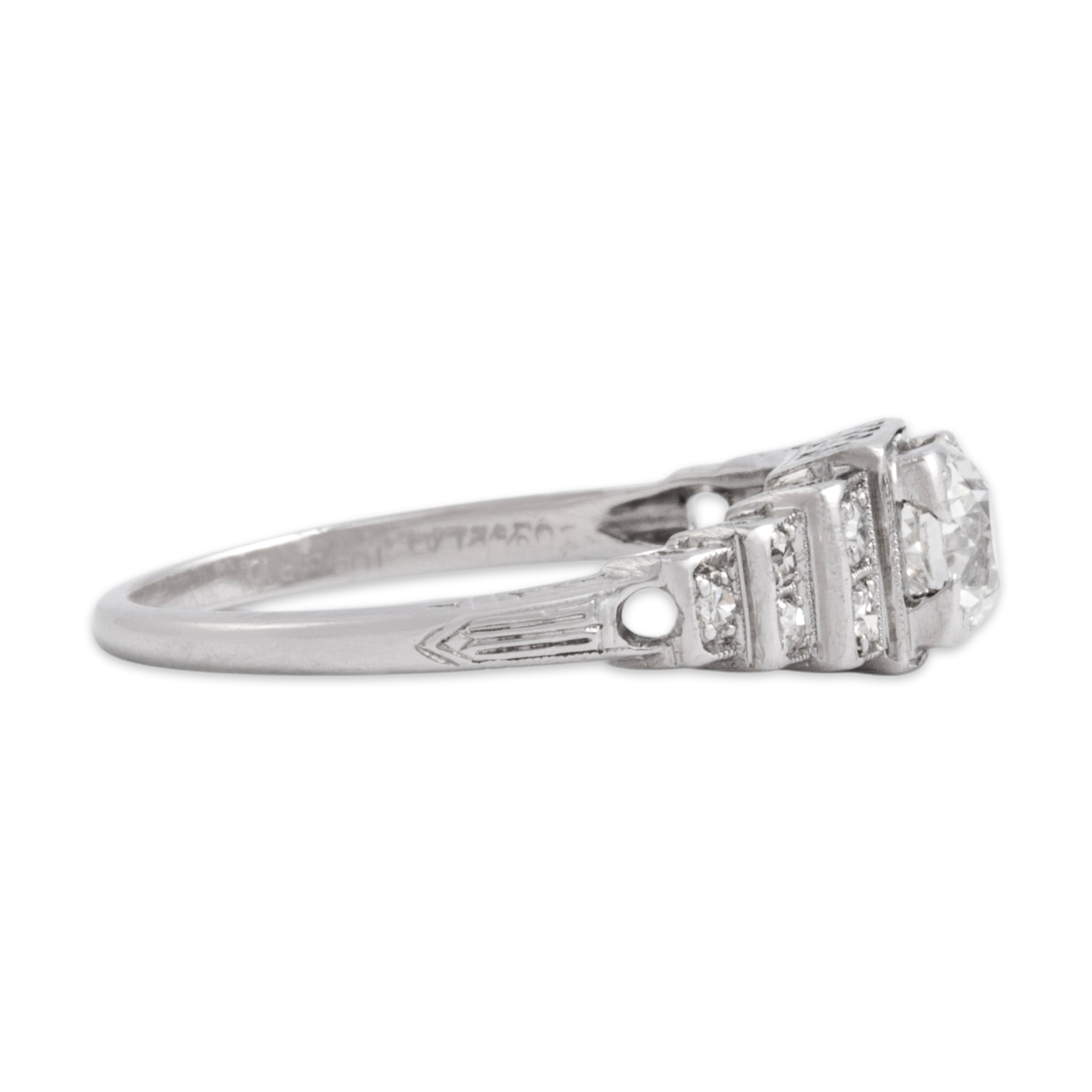 Antique Art Deco Platinum .6cttw Old European Cut Diamond Wonderful Step Openwork Detail Ring - Side view