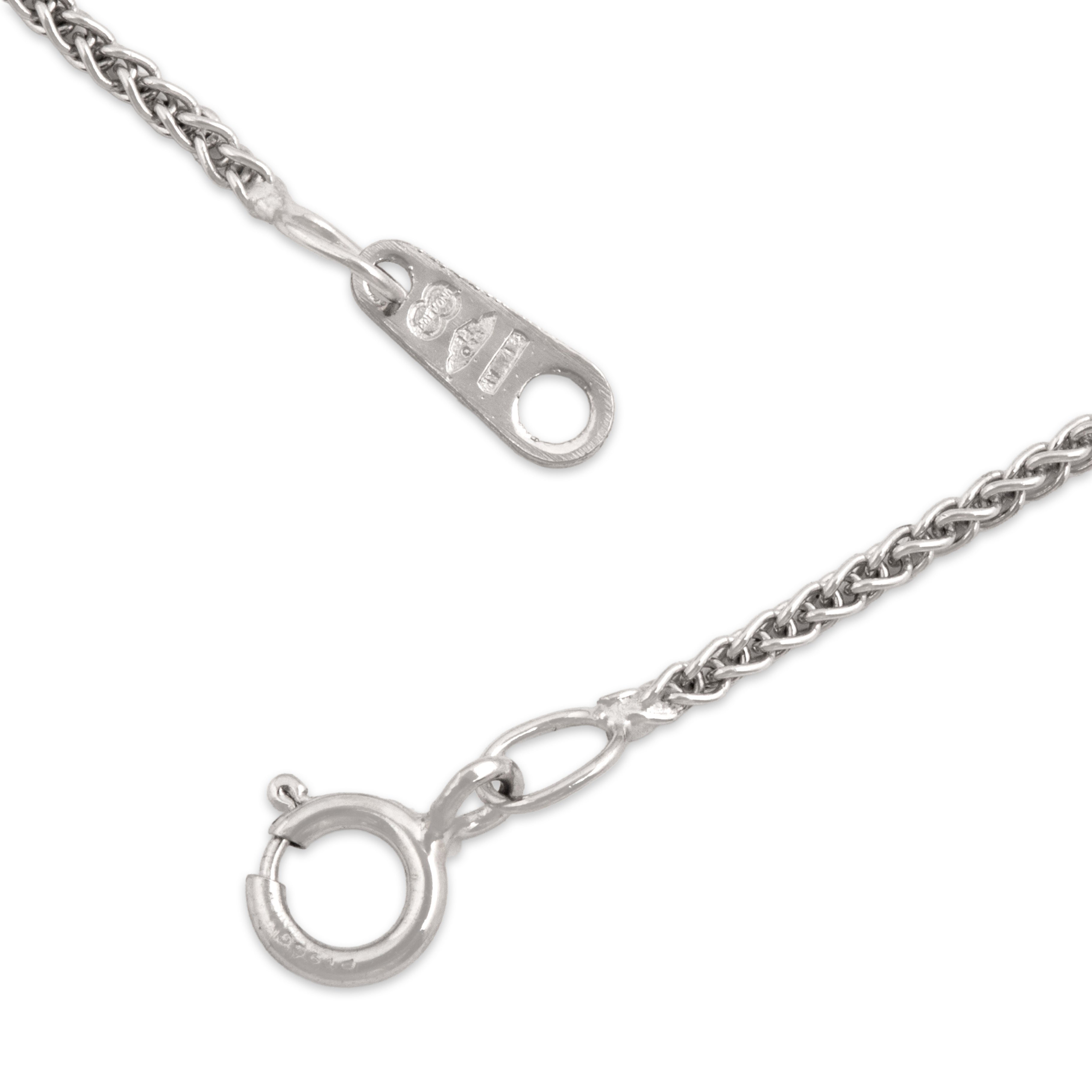 Vintage Italian Platinum 1mm Sleek Wheat Chain - clasp view