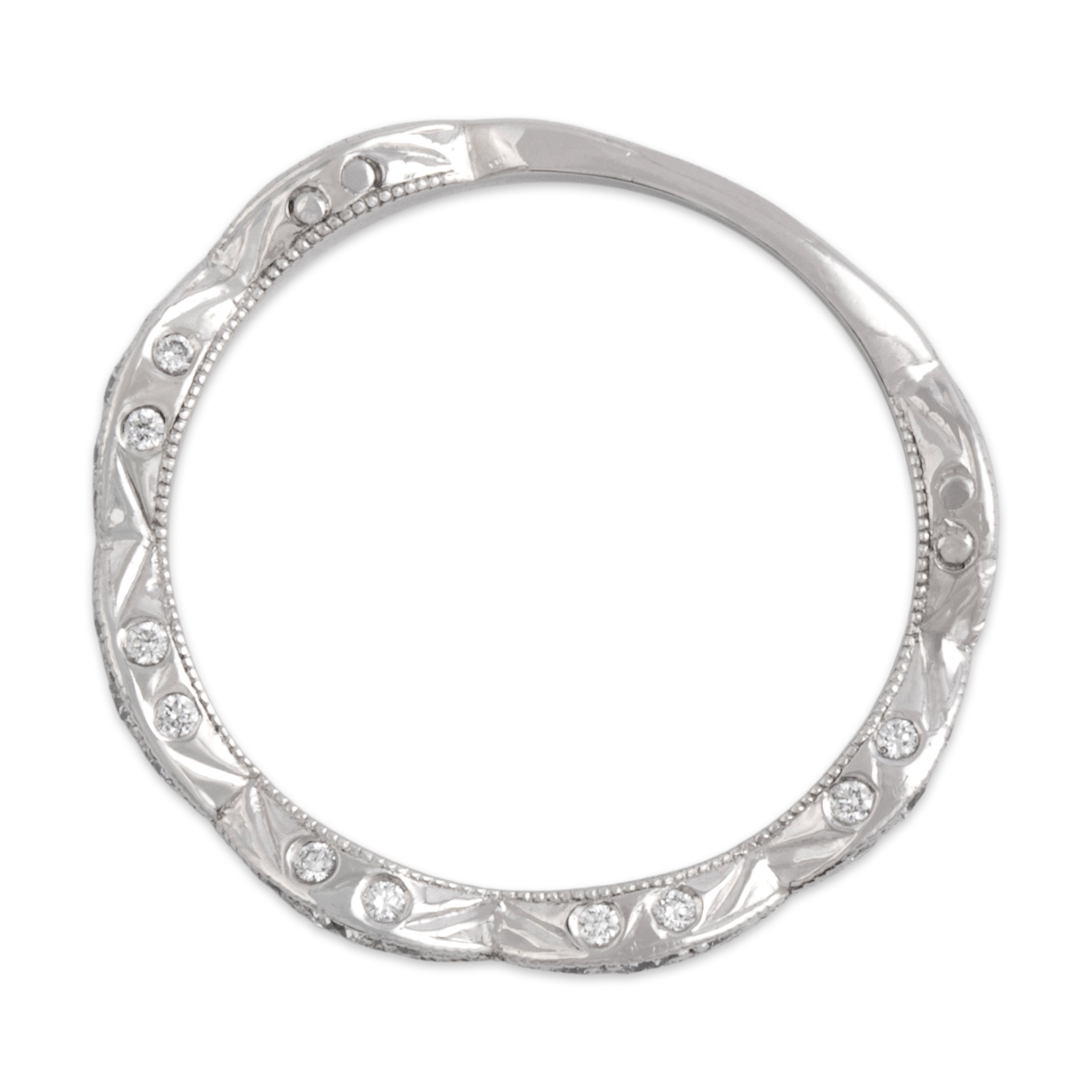 Estate Platinum Diamond Scalloped Milgrain Accent Band Ring - detail view #1