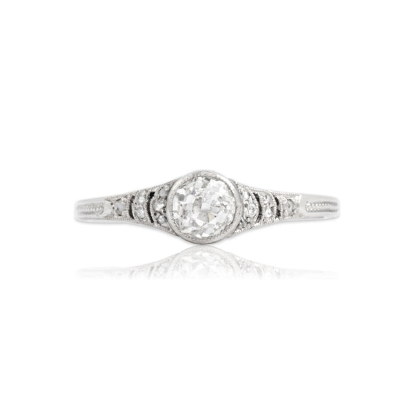 Antique Art Deco Platinum Old Mine Cut Diamond Dainty Milgrain Decorated Ring 4.50