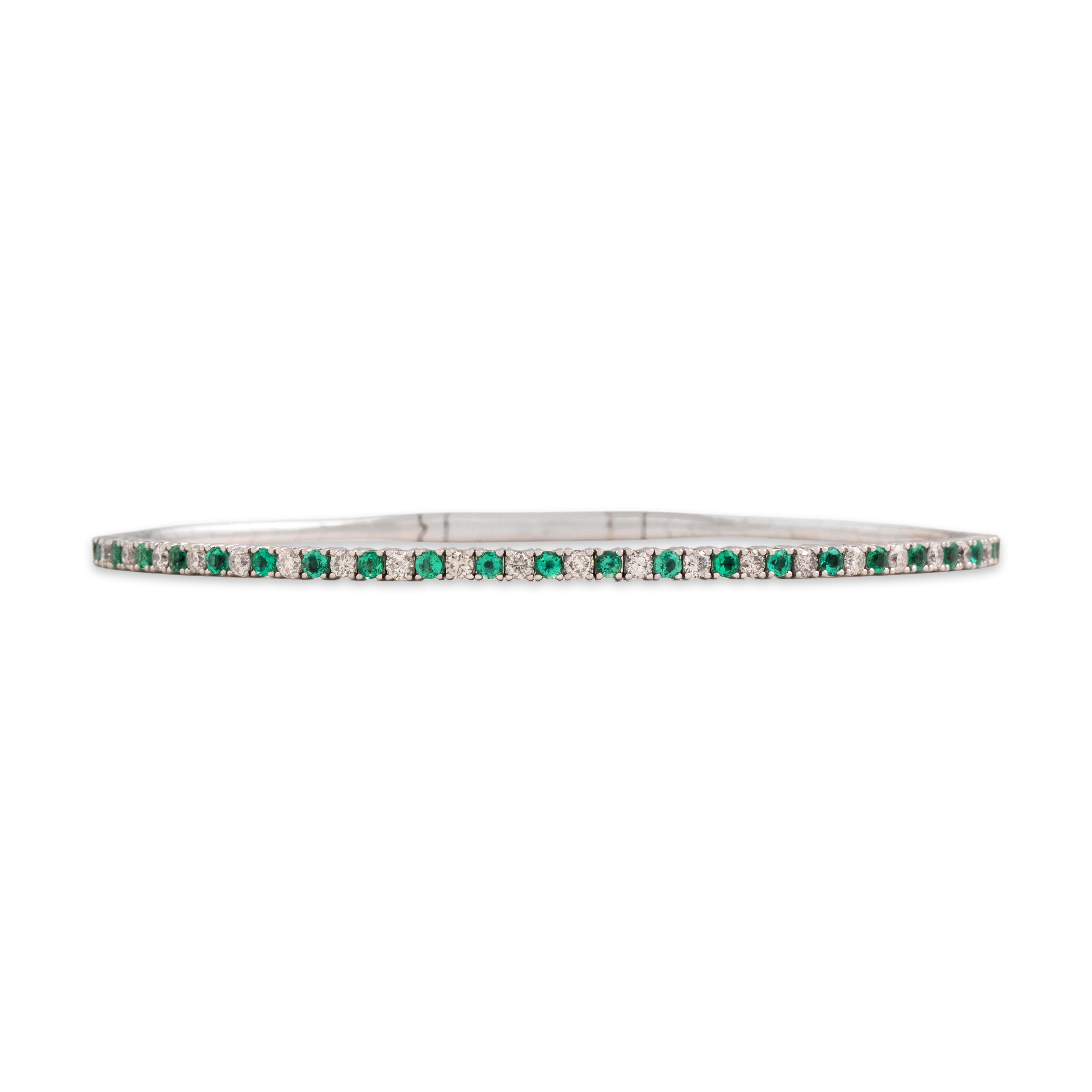 Estate 14k White Gold .54cttw Emerald Diamond Bright Line Bangle Bracelet 7