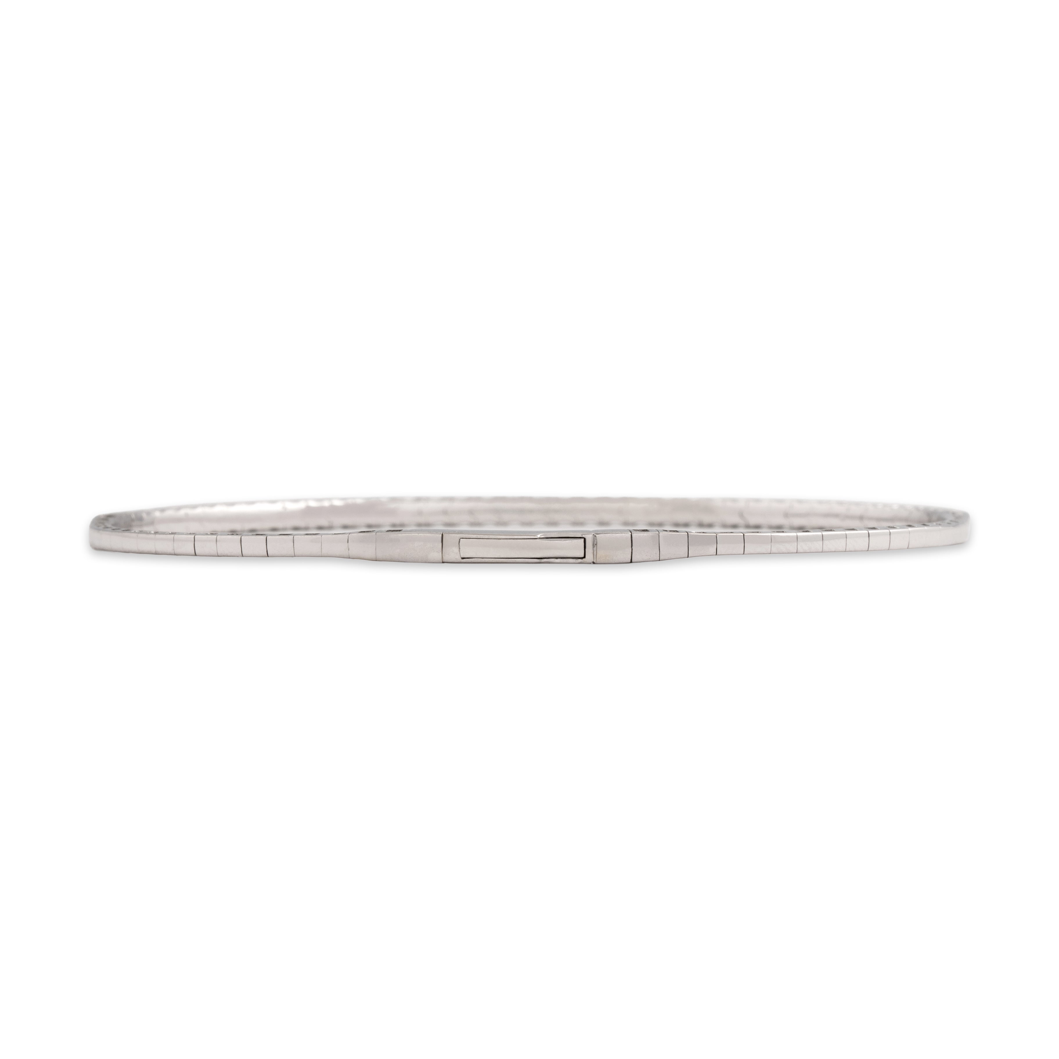 Estate 14k White Gold .54cttw Emerald Diamond Bright Line Bangle Bracelet 7