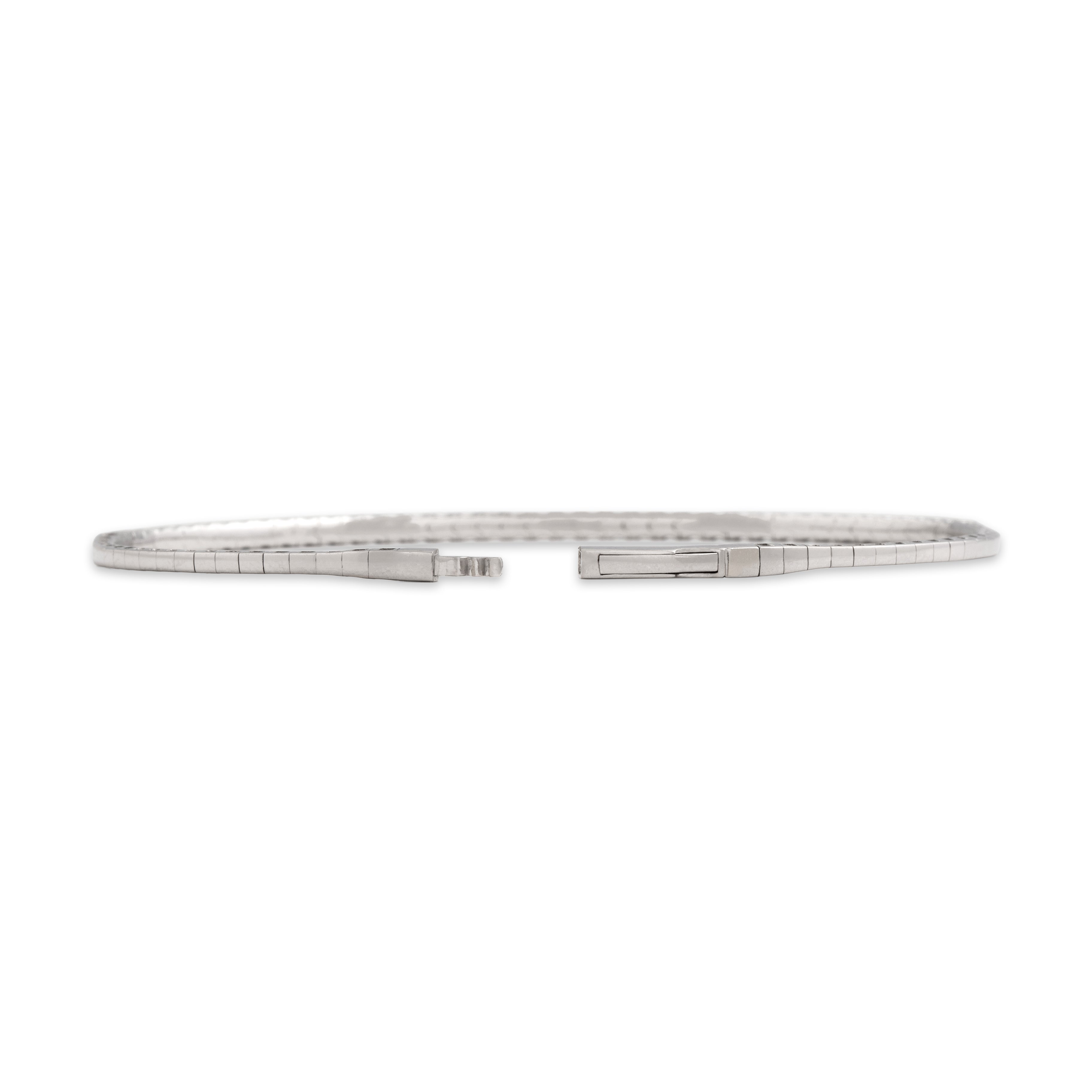 Estate 14k White Gold .54cttw Emerald Diamond Bright Line Bangle Bracelet 7