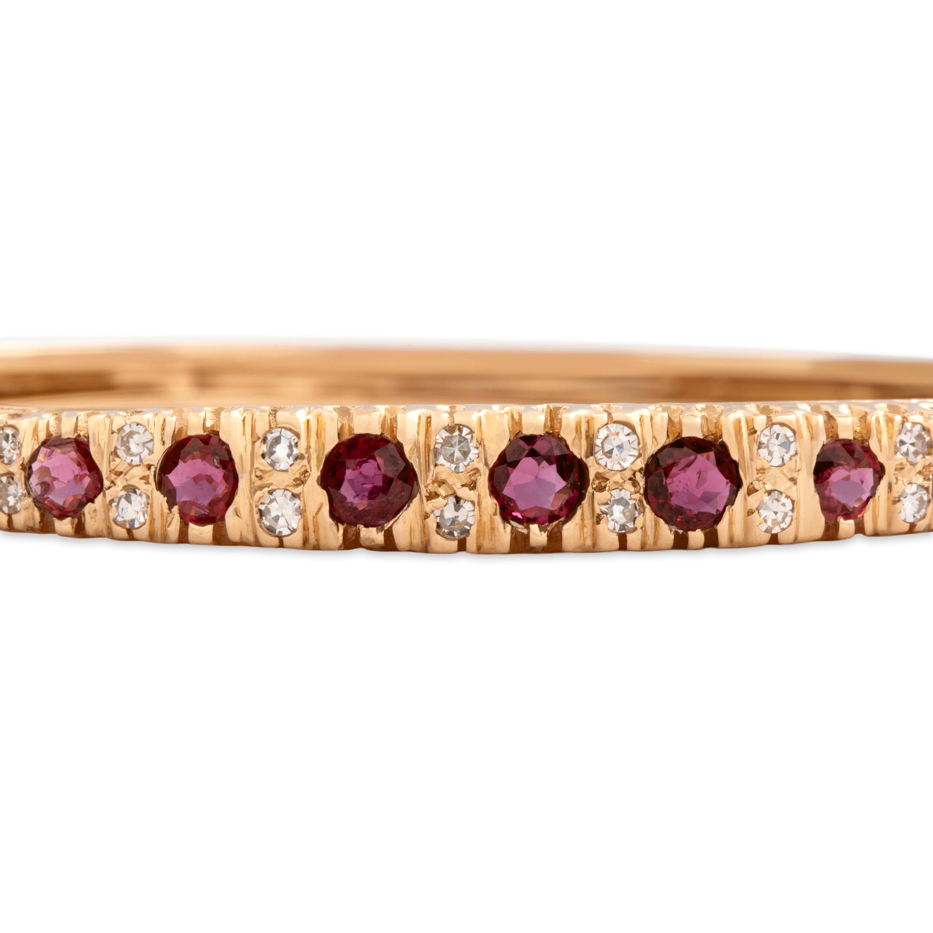 Vintage 14k Yellow Gold 1.01cttw Ruby Diamond Ruffled Bangle Bracelet 6.25