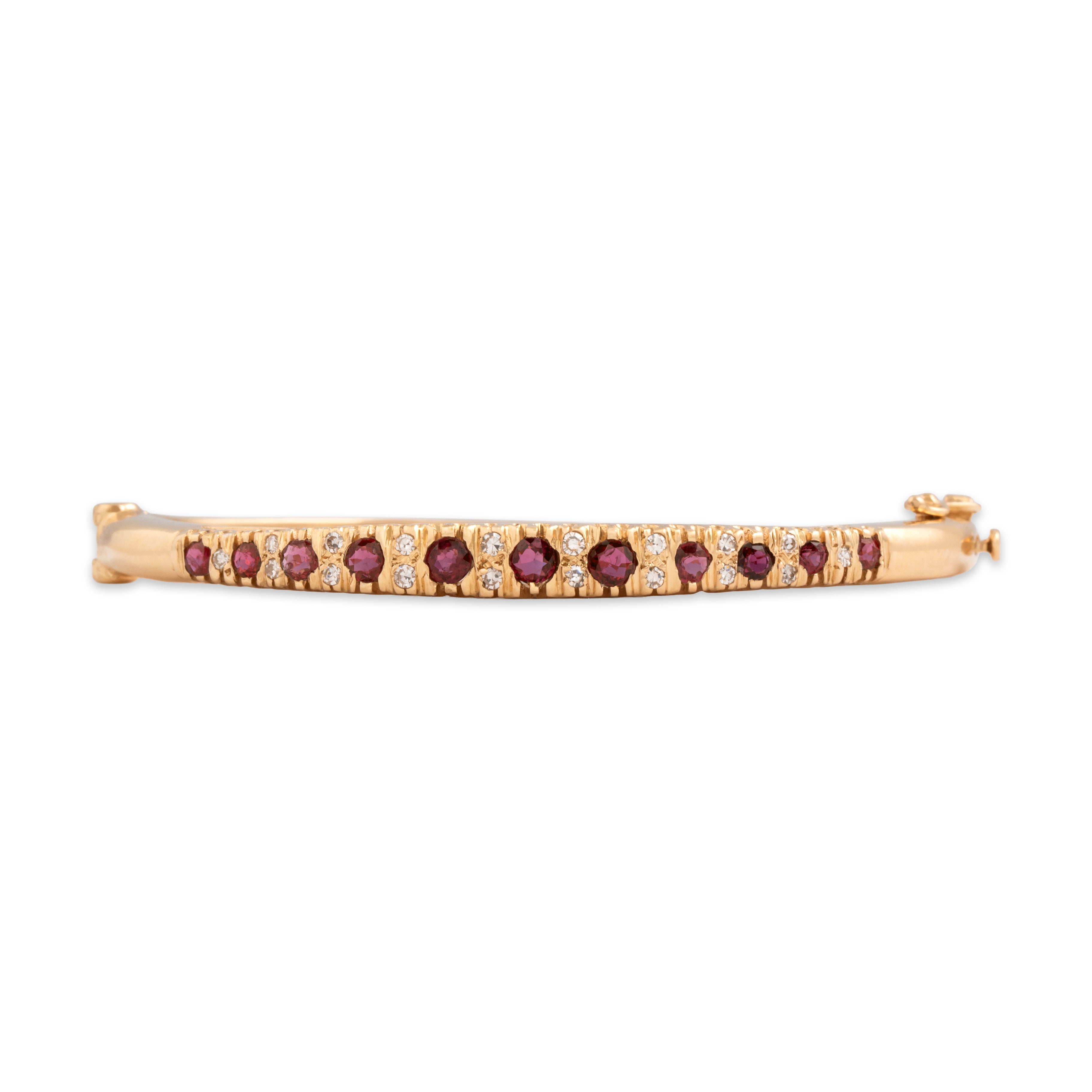 Vintage 14k Yellow Gold 1.01cttw Ruby Diamond Ruffled Bangle Bracelet 6.25