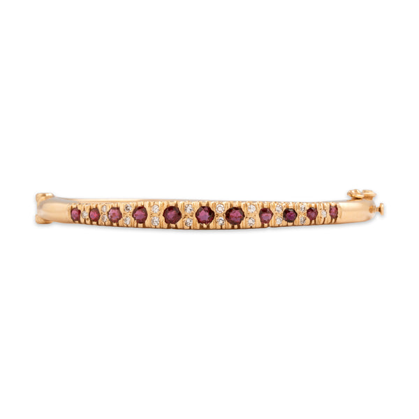 Vintage 14k Yellow Gold 1.01cttw Ruby Diamond Ruffled Bangle Bracelet 6.25