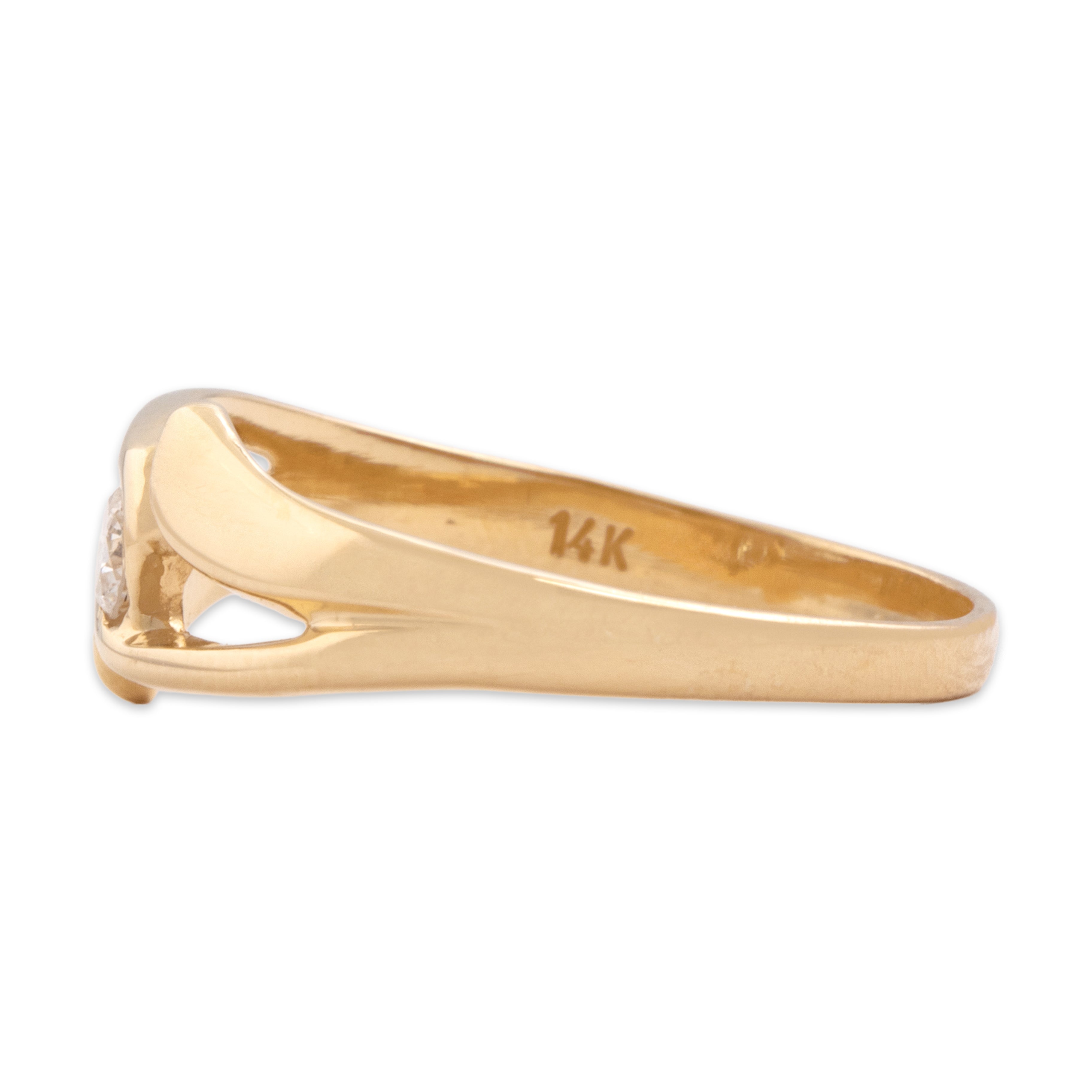 Vintage 14k Yellow Gold Diamond Lovely Crossover Ring - Side view