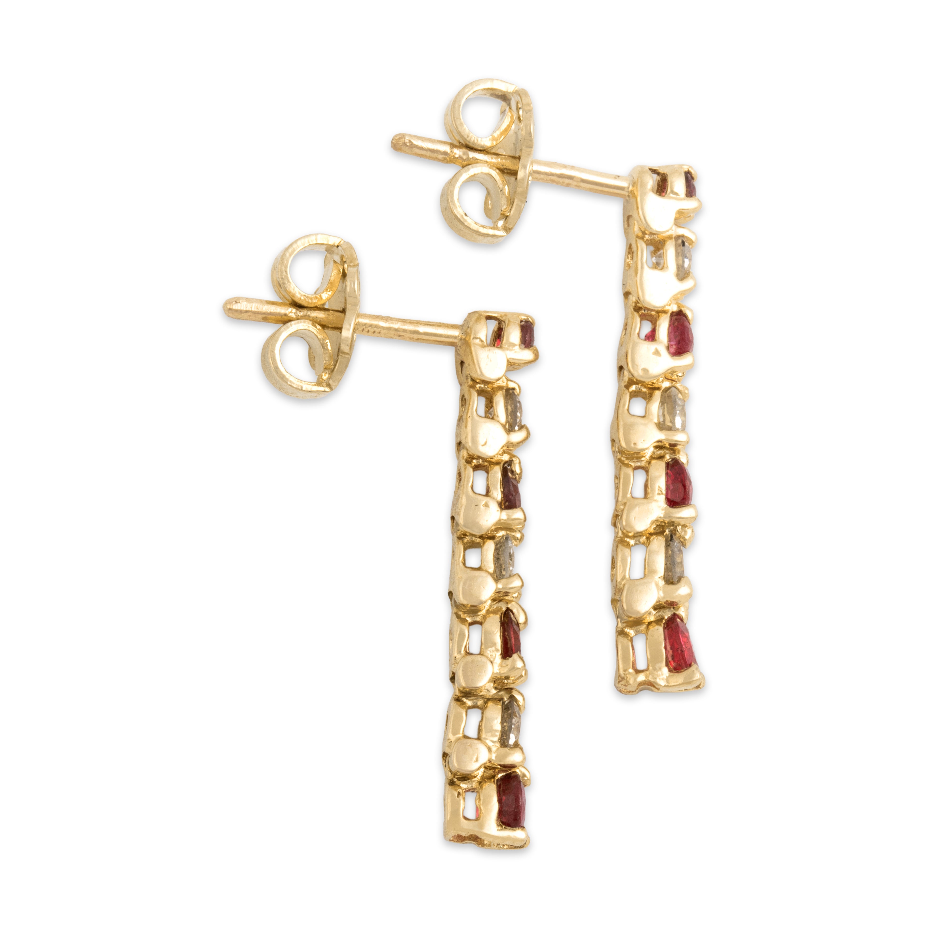 Vintage 14k Yellow Gold .58cttw Ruby Diamond Lovely Alternating Dangle Earrings