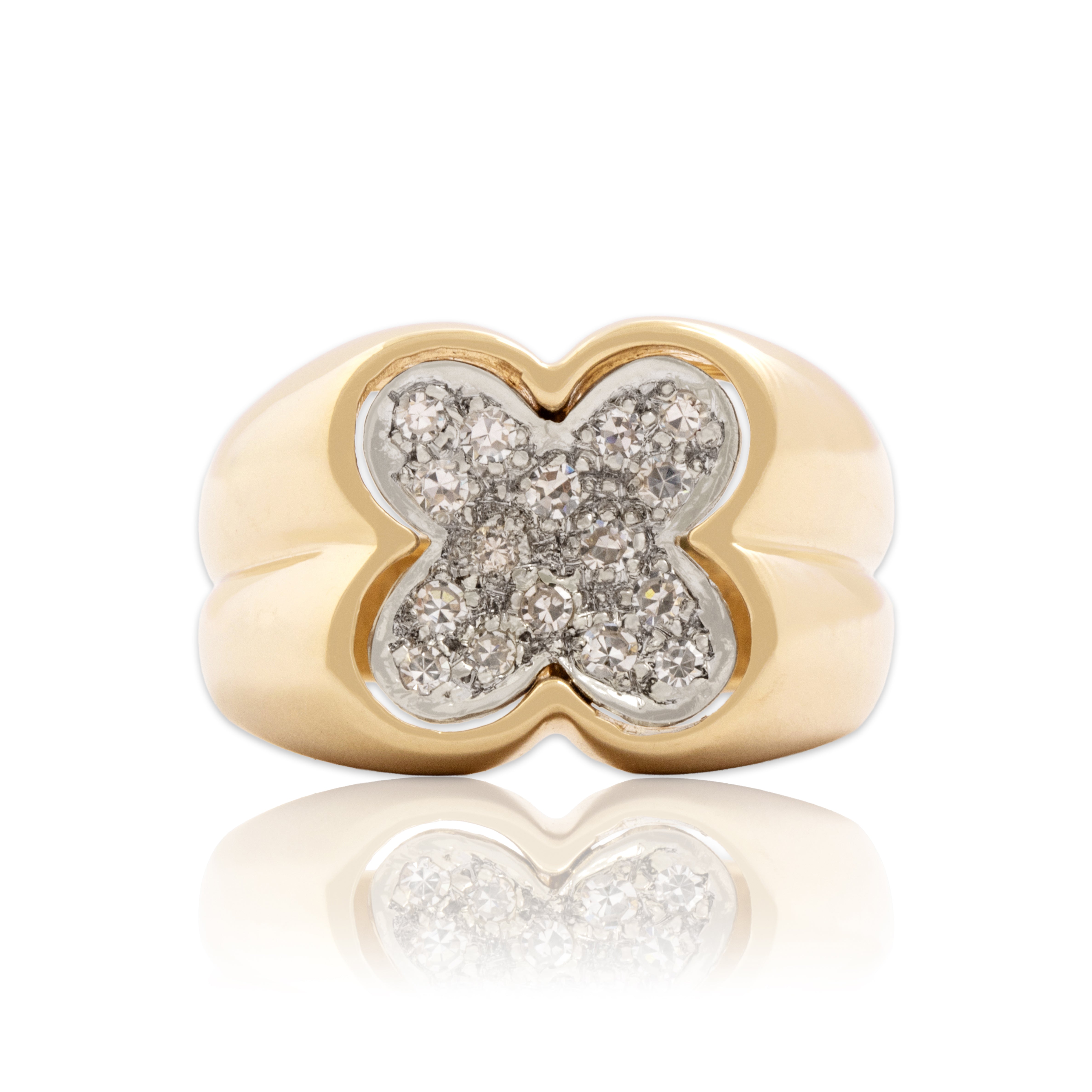 Vintage Heavy 14k Yellow & White Gold Diamond Dazzling Quatrefoil Ring 8.50