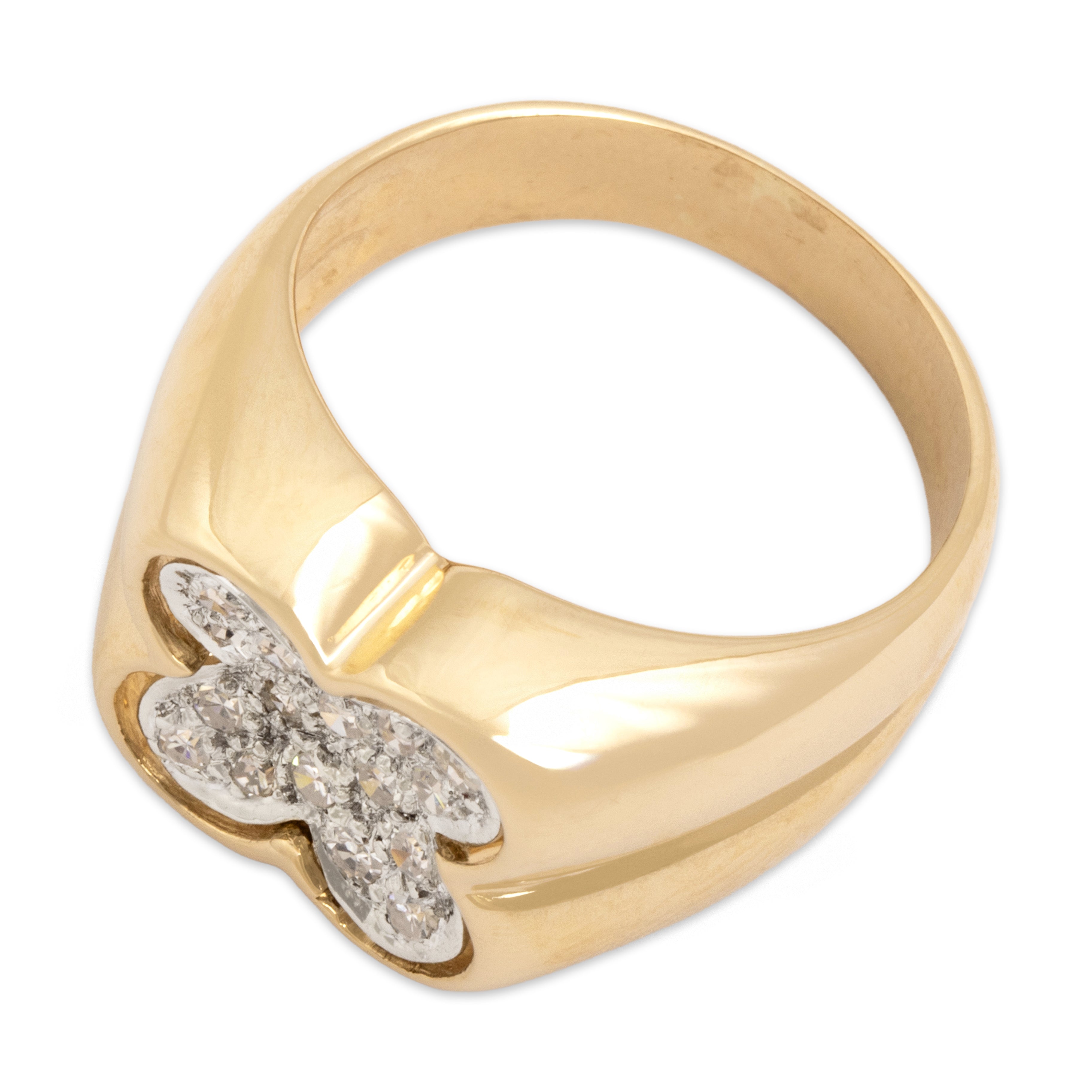 Vintage Heavy 14k Yellow & White Gold Diamond Dazzling Quatrefoil Ring 8.50