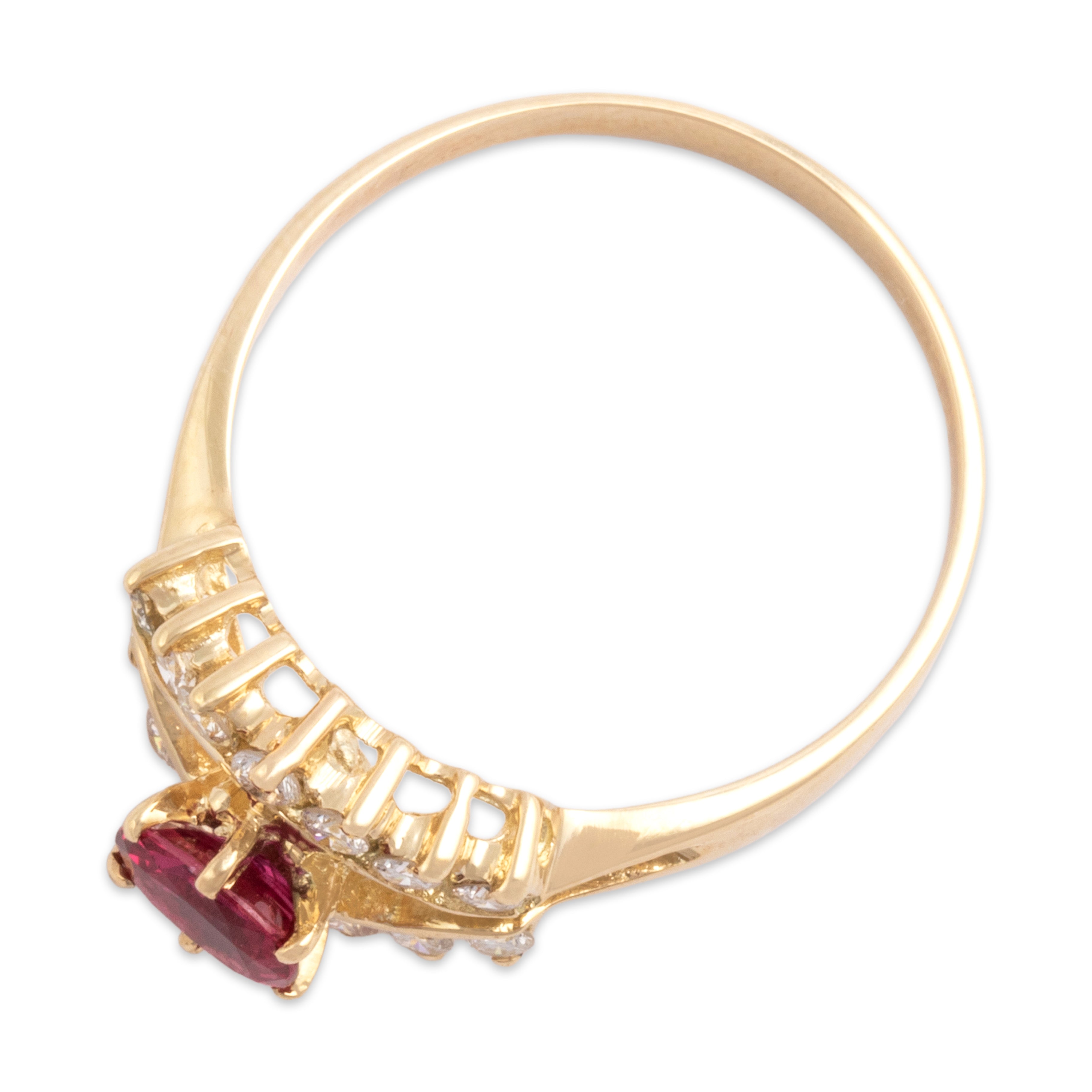Vintage Lightweight 14k Yellow Gold Ruby Diamond Glittering East-West Eye Ring - Overall view