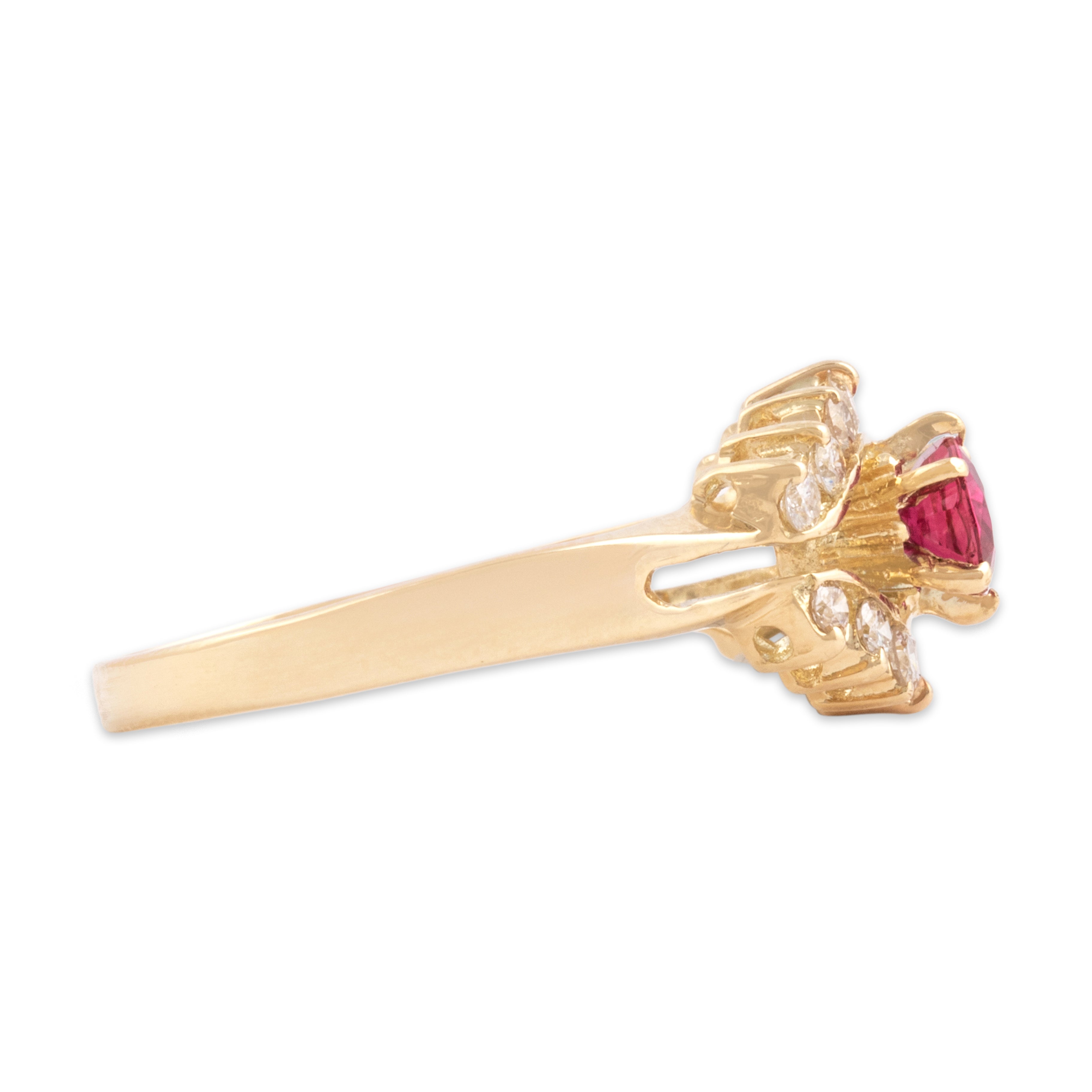 Vintage Lightweight 14k Yellow Gold Ruby Diamond Glittering East-West Eye Ring - Side view