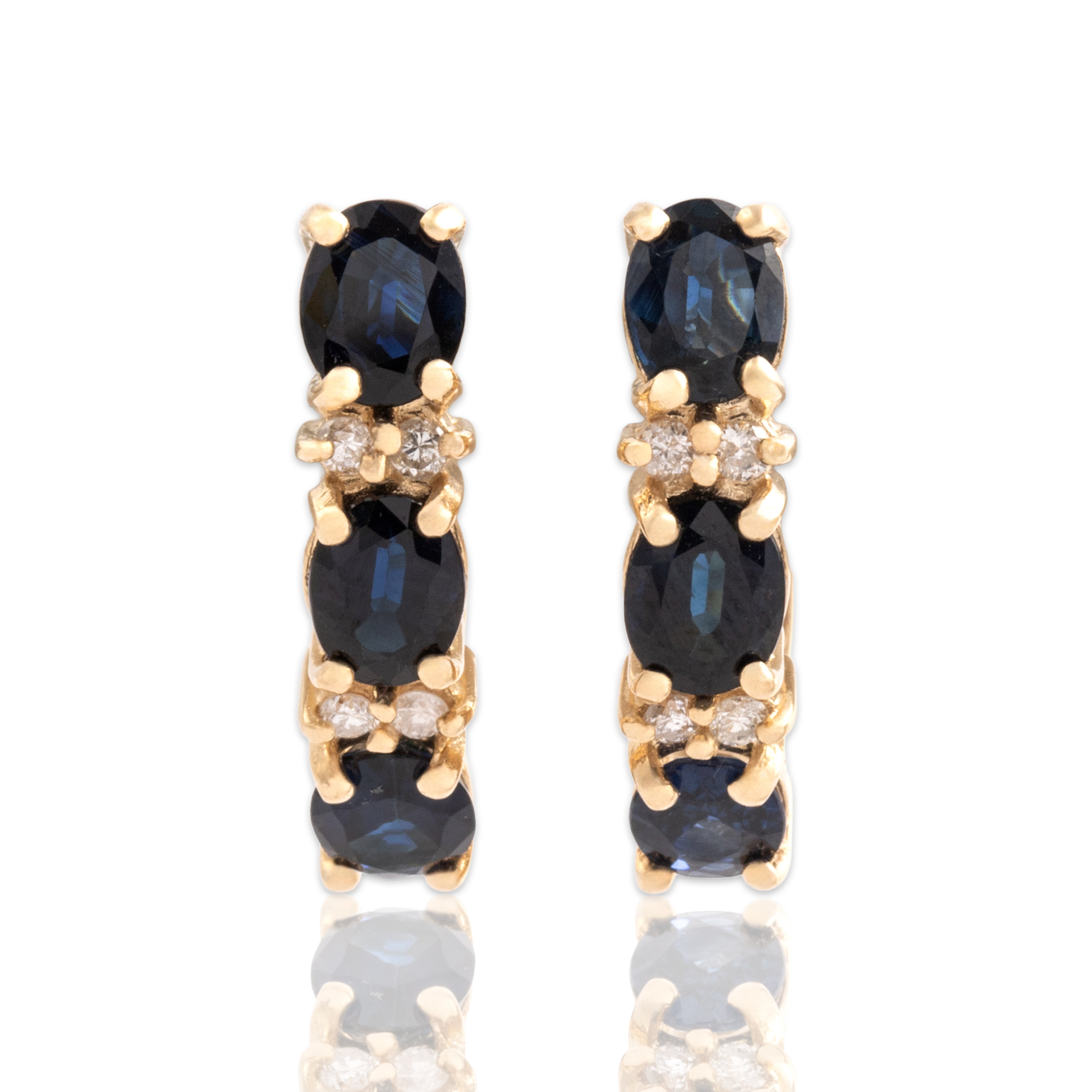 Vintage 14k Yellow Gold 2.58cttw Blue Sapphire Diamond Fabulous Oval Earrings