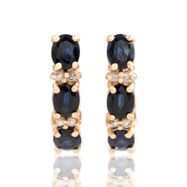Vintage 14k Yellow Gold 2.58cttw Blue Sapphire Diamond Fabulous Oval Earrings