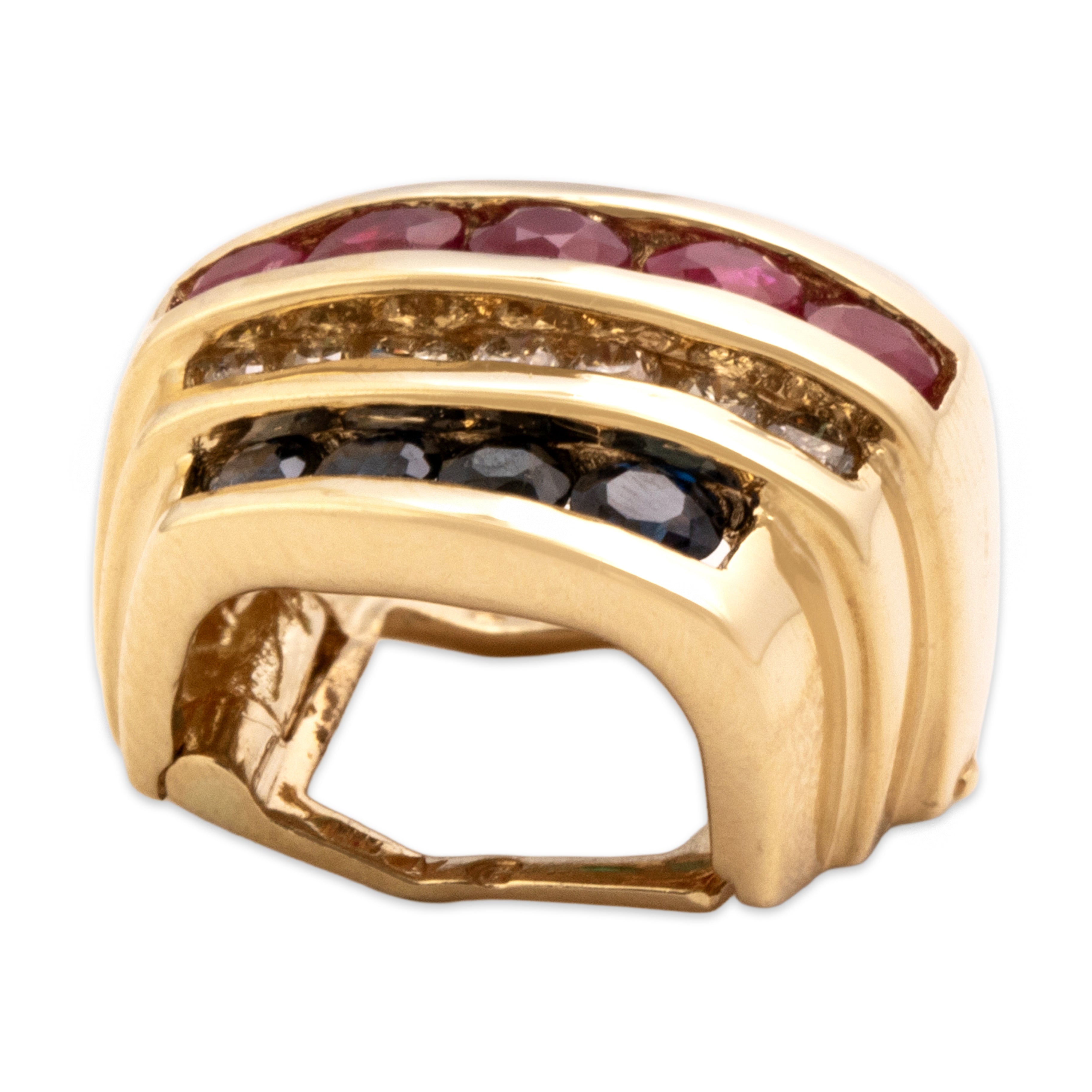 Vintage 14k Yellow Gold Ruby Diamond Blue Sapphire Emerald Channel Slide Pendant - Side view