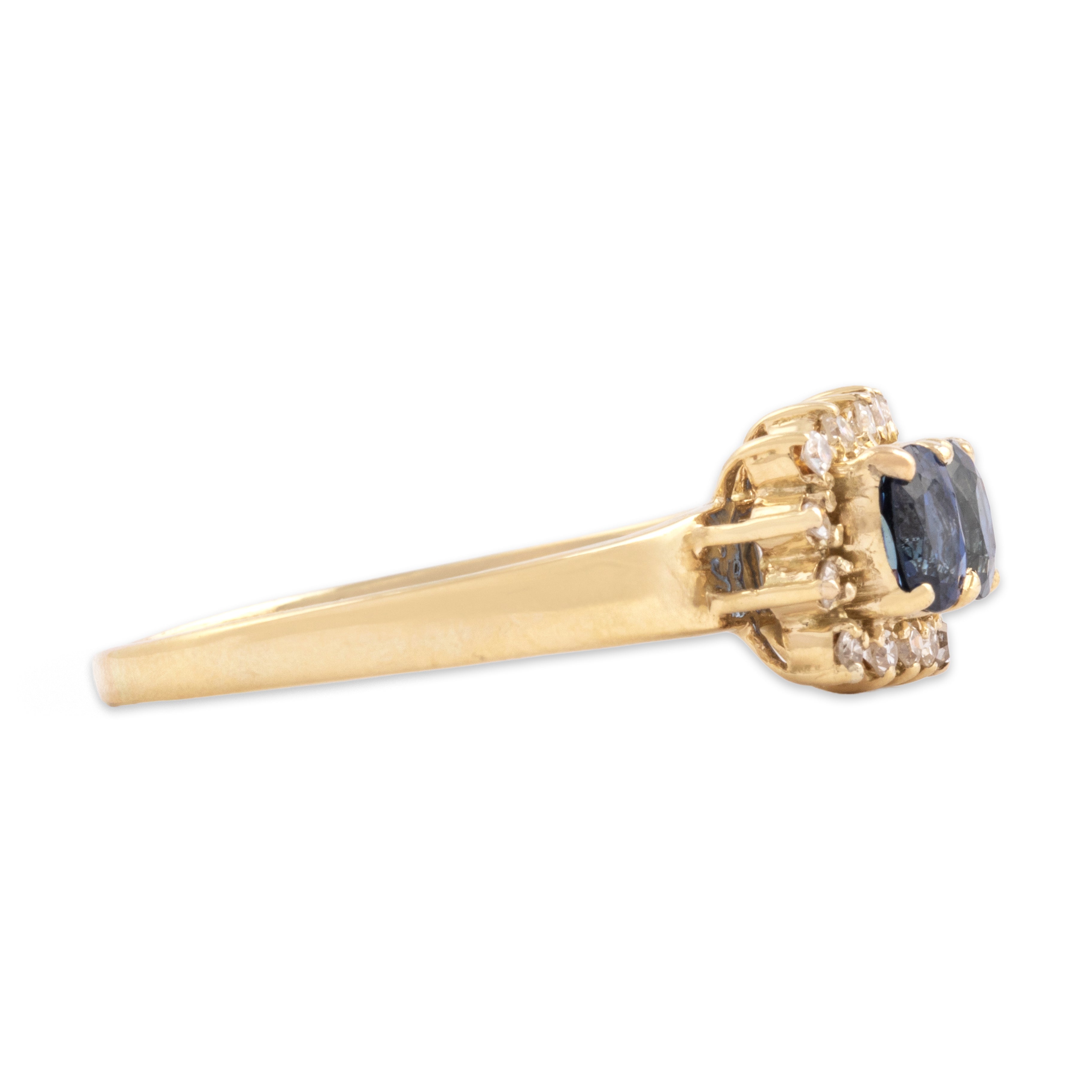 Vintage 14k Yellow Gold 1.45cttw Blue Sapphire Diamond Bright Haloed Line Ring - Side view