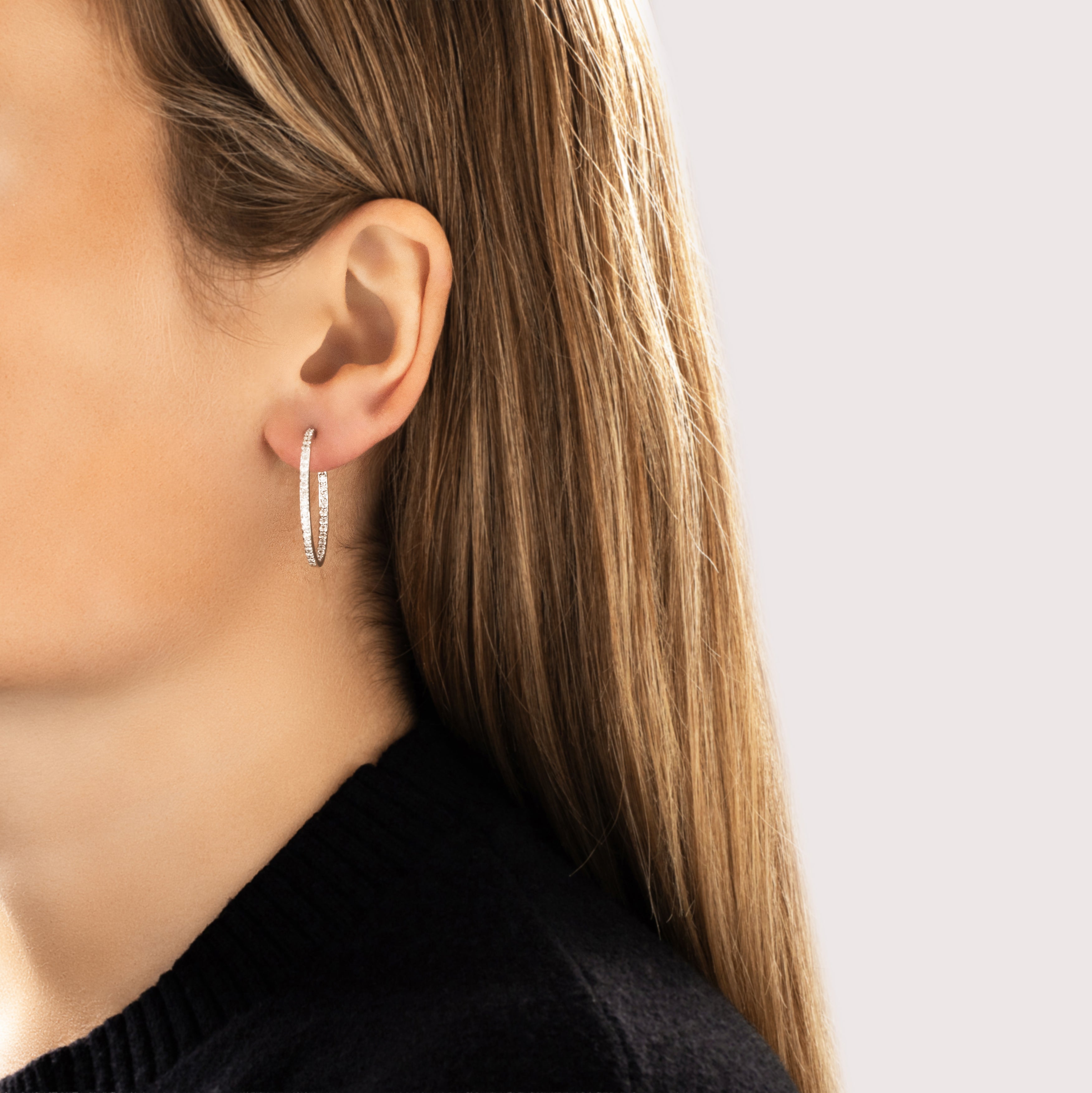 Estate 14k White Gold 1.11cttw Diamond Fabulous Glistening Inside-Out Hoop Earrings - On model view