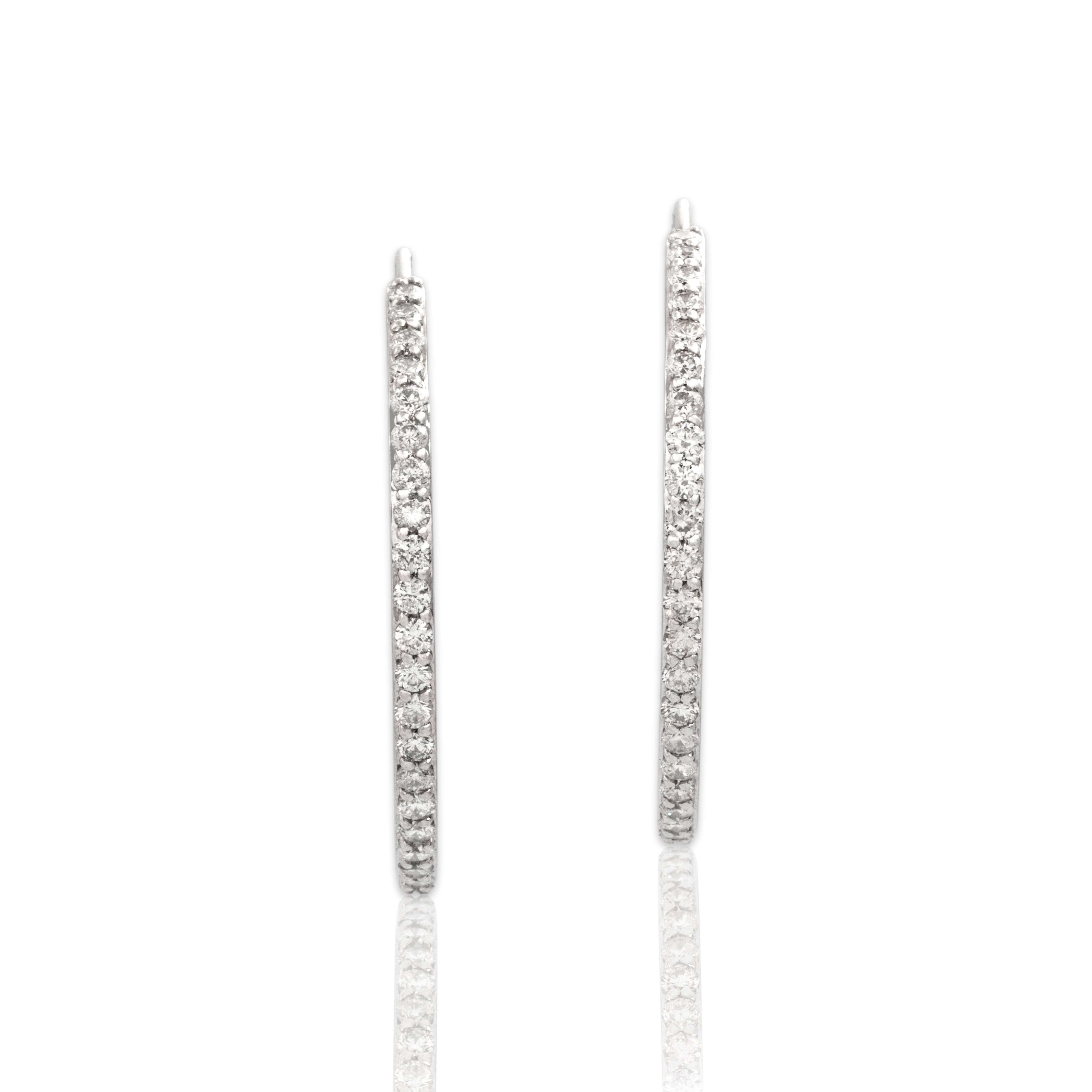 Estate 14k White Gold 1.11cttw Diamond Fabulous Inside-Out Hoop Earrings