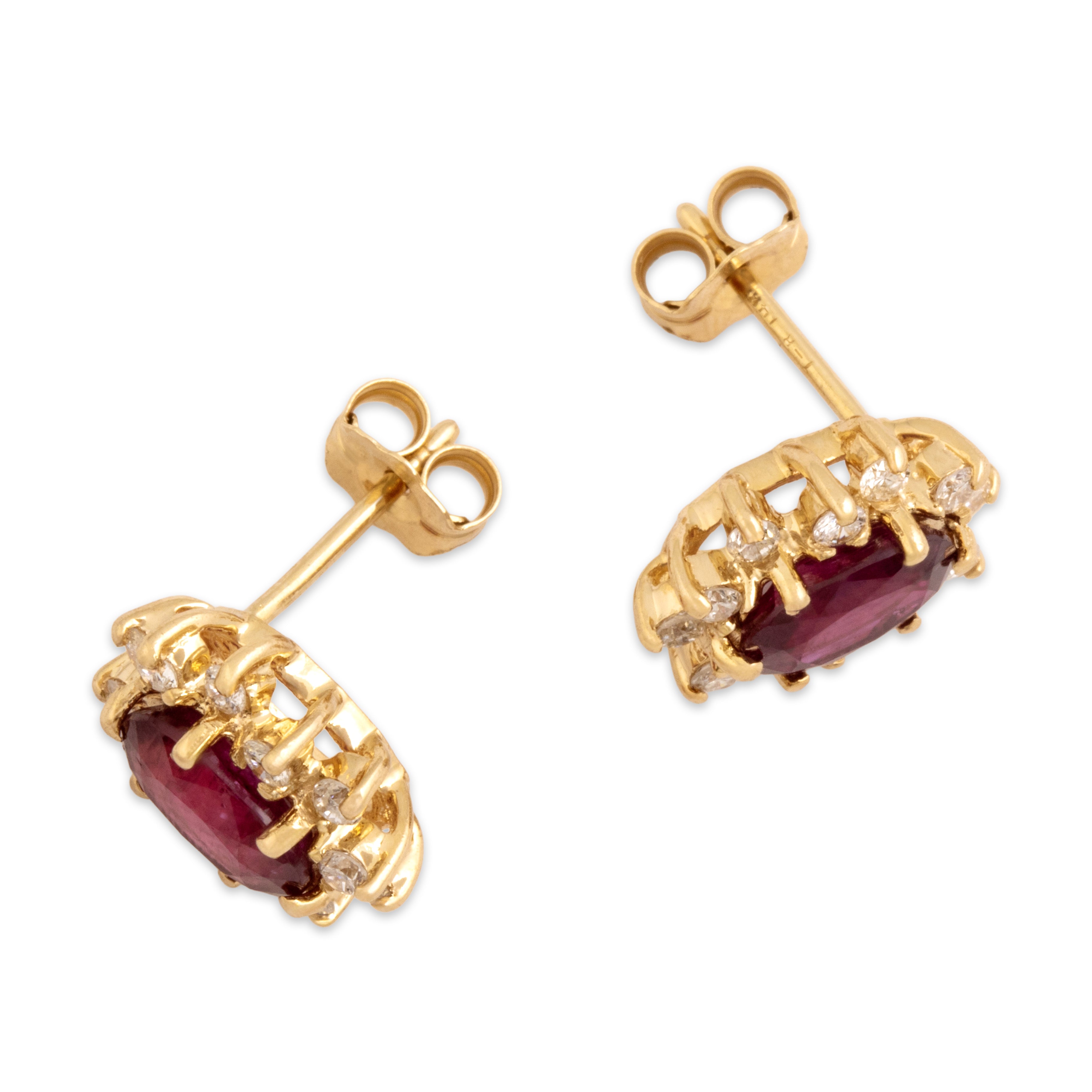 Vintage 14k Yellow Gold 1.65cttw Ruby Diamond Halo Stud Earrings - Overall view