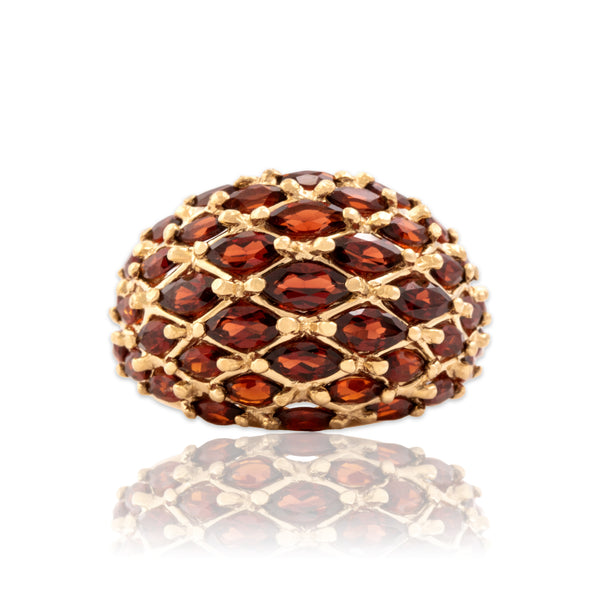 Vintage 14k Yellow Gold 3.09cttw Garnet Bold Domed Quilt Ring 7.25