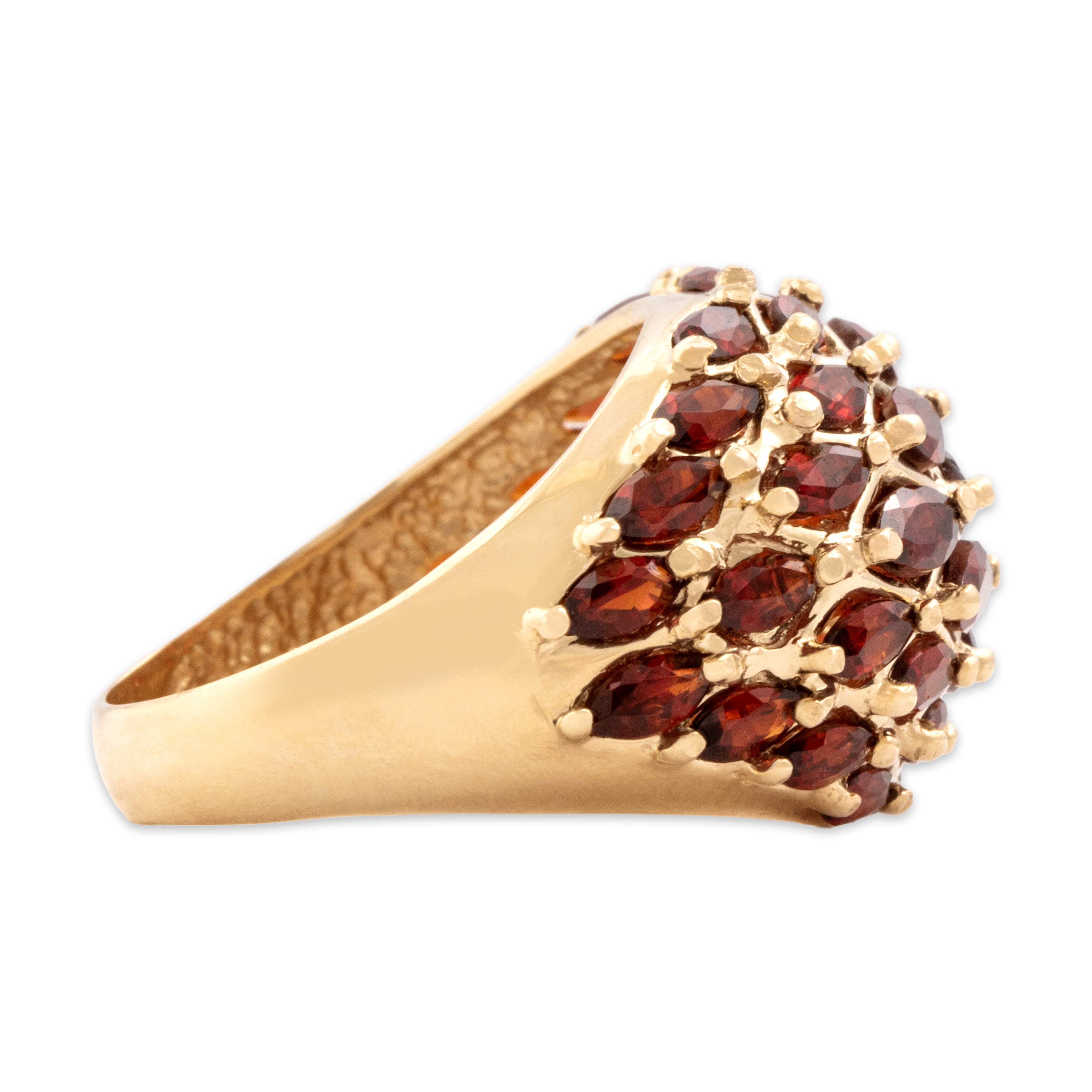 Vintage 14k Yellow Gold 3.09cttw Garnet Bold Domed Quilt Ring - Side view
