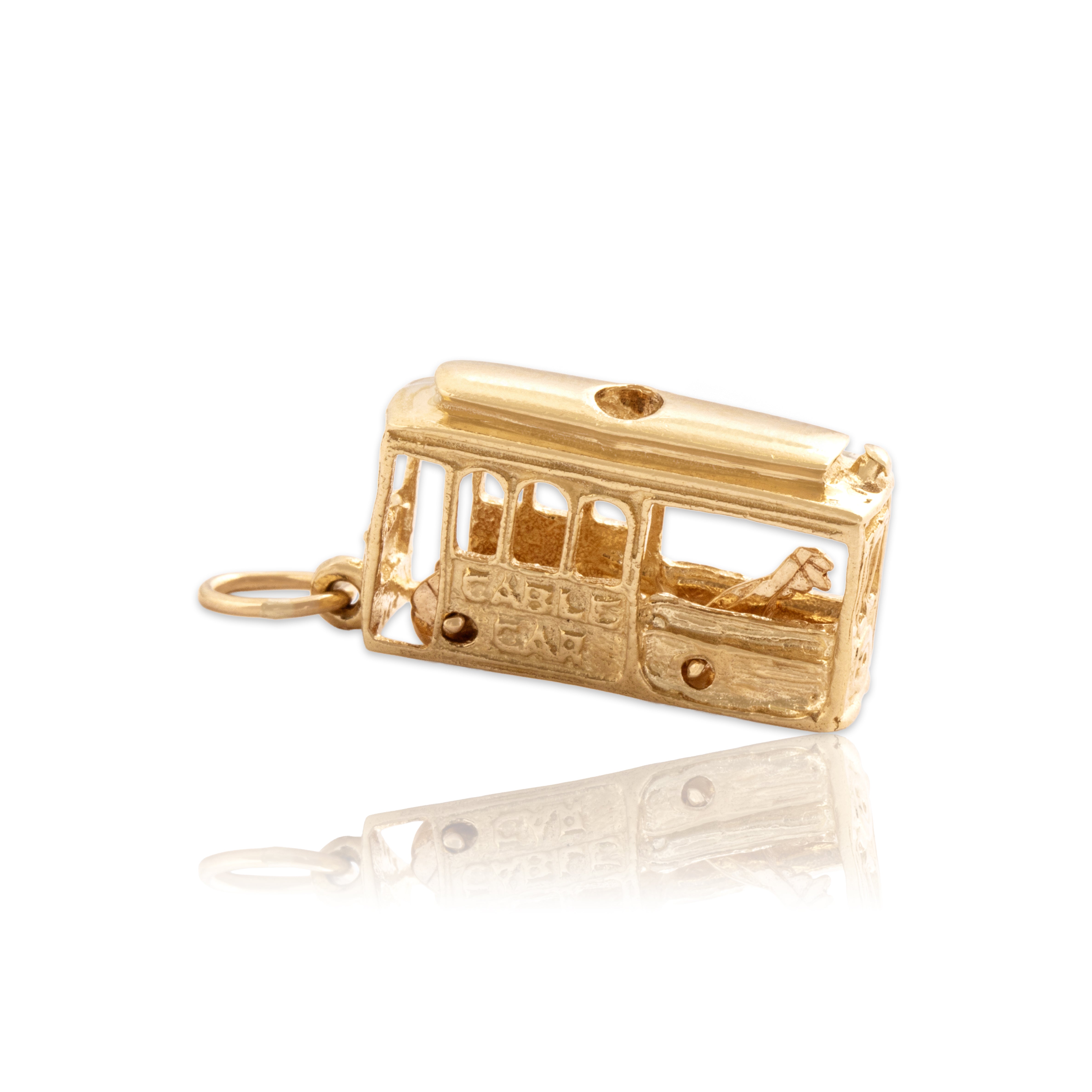 Vintage 14k Yellow Gold Articulated San Francisco Cable Car Charm / Pendant - Close-up view
