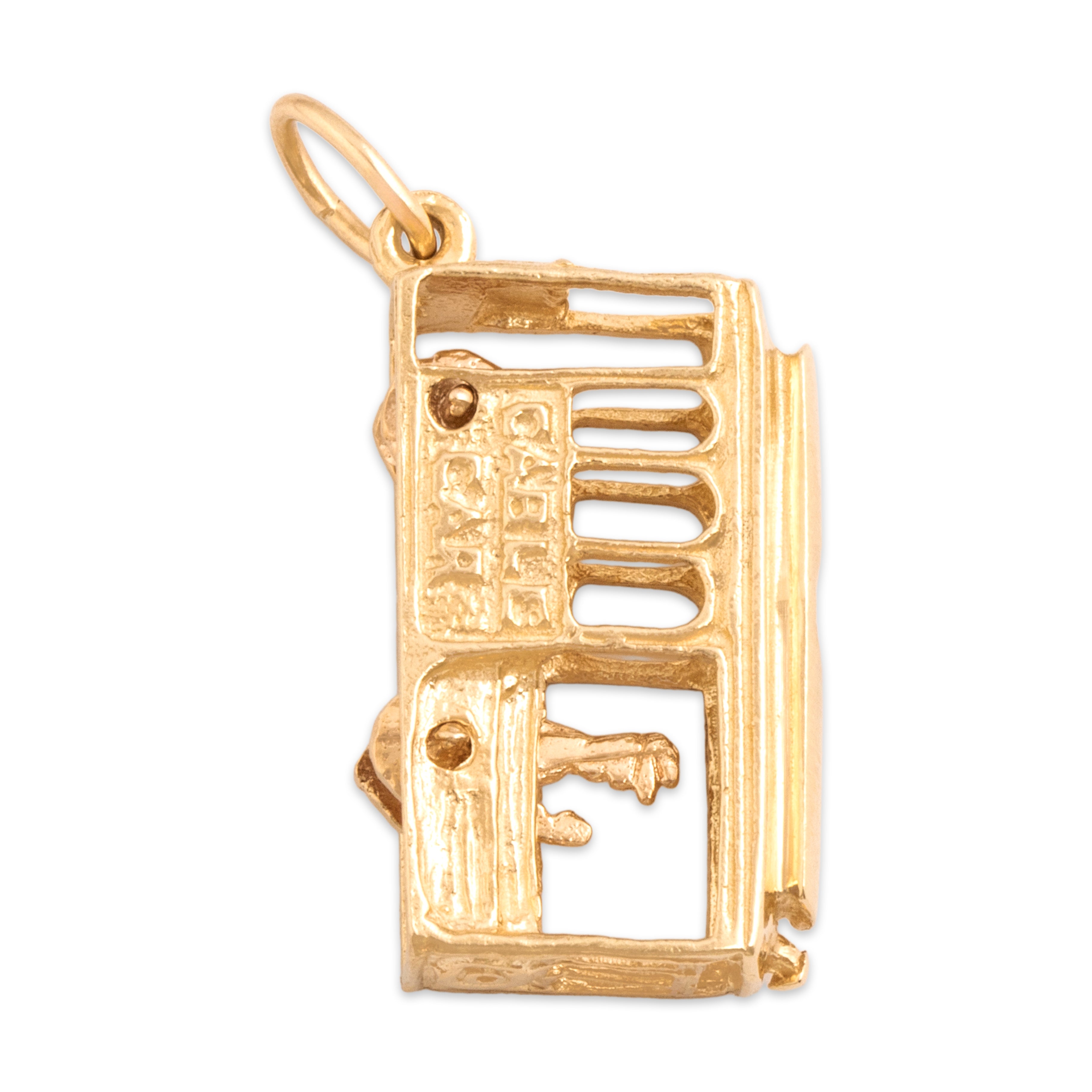 Vintage 14k Yellow Gold Articulated San Francisco Cable Car Charm / Pendant - Side view