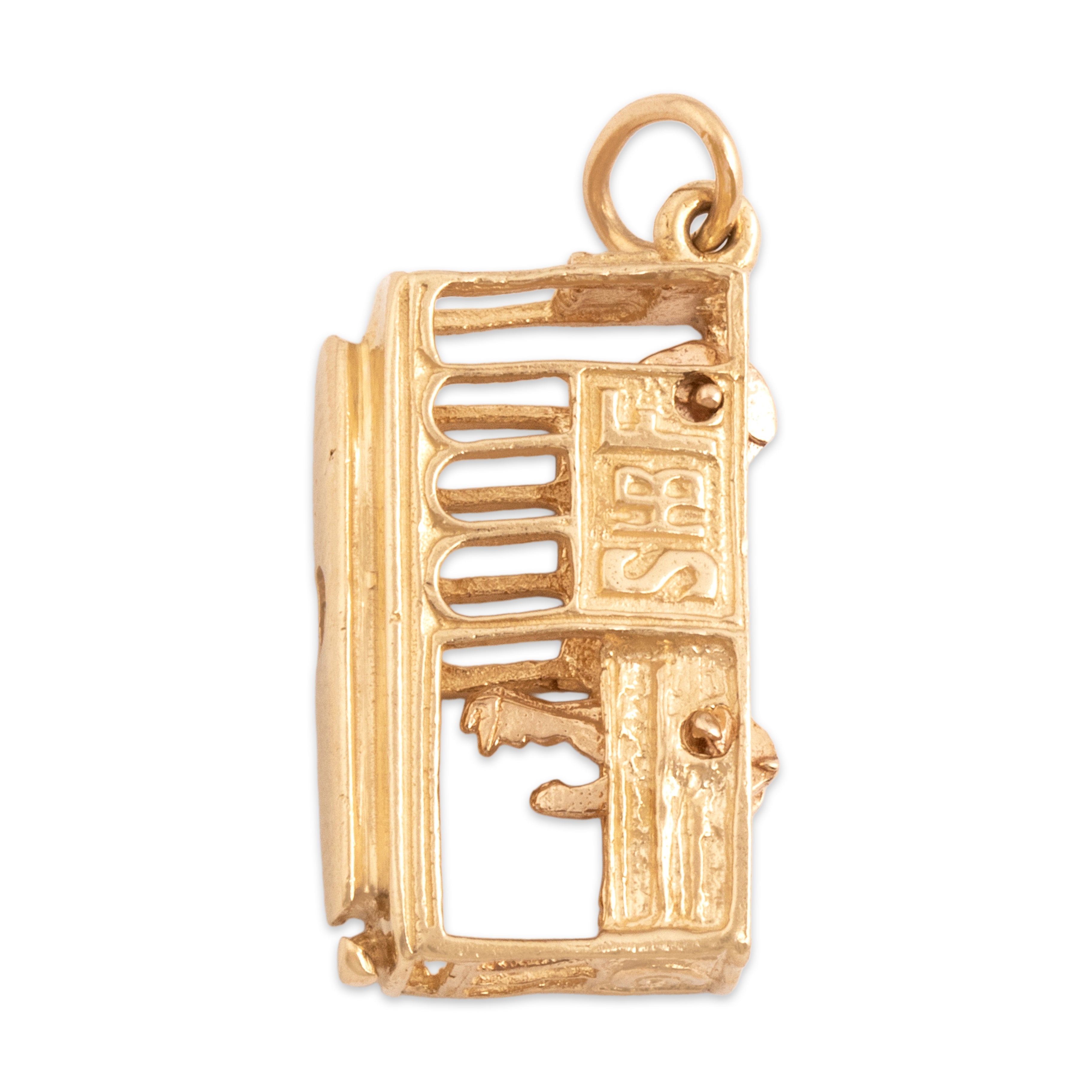 Vintage 14k Yellow Gold Articulated San Francisco Cable Car Charm / Pendant - Side view