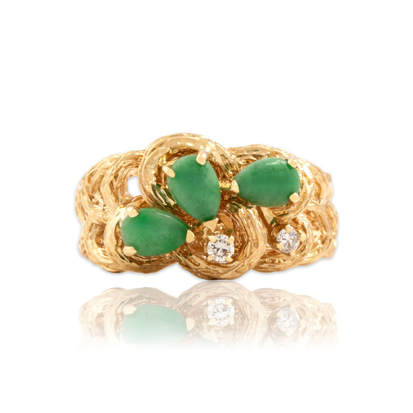 Vintage 14k Yellow Gold .64cttw Jade Diamond Striking Textured Cluster Ring 9.00