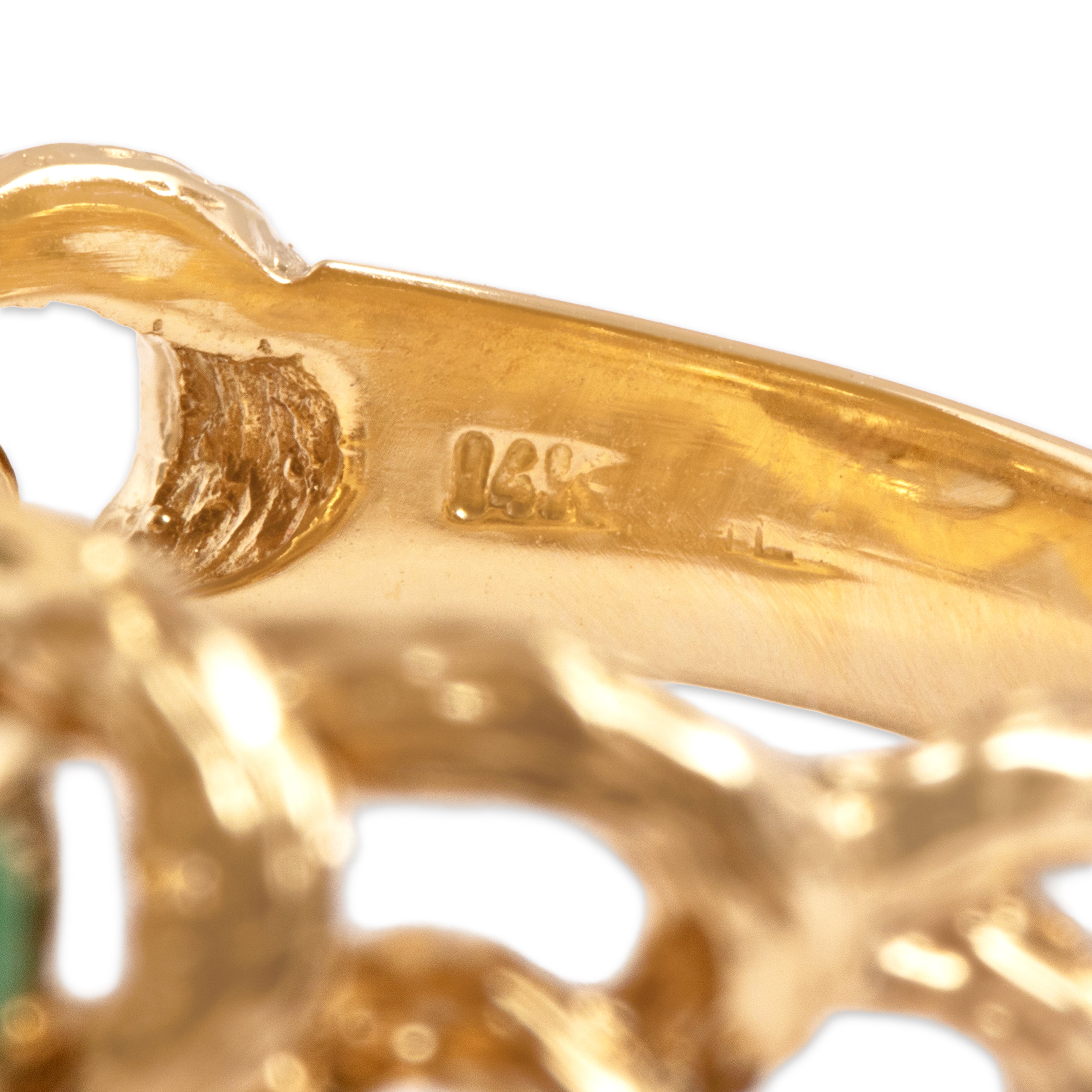 Vintage 14k Yellow Gold .64cttw Jade Diamond Striking Textured Looping Brutalist Cluster Ring - Hallmark view