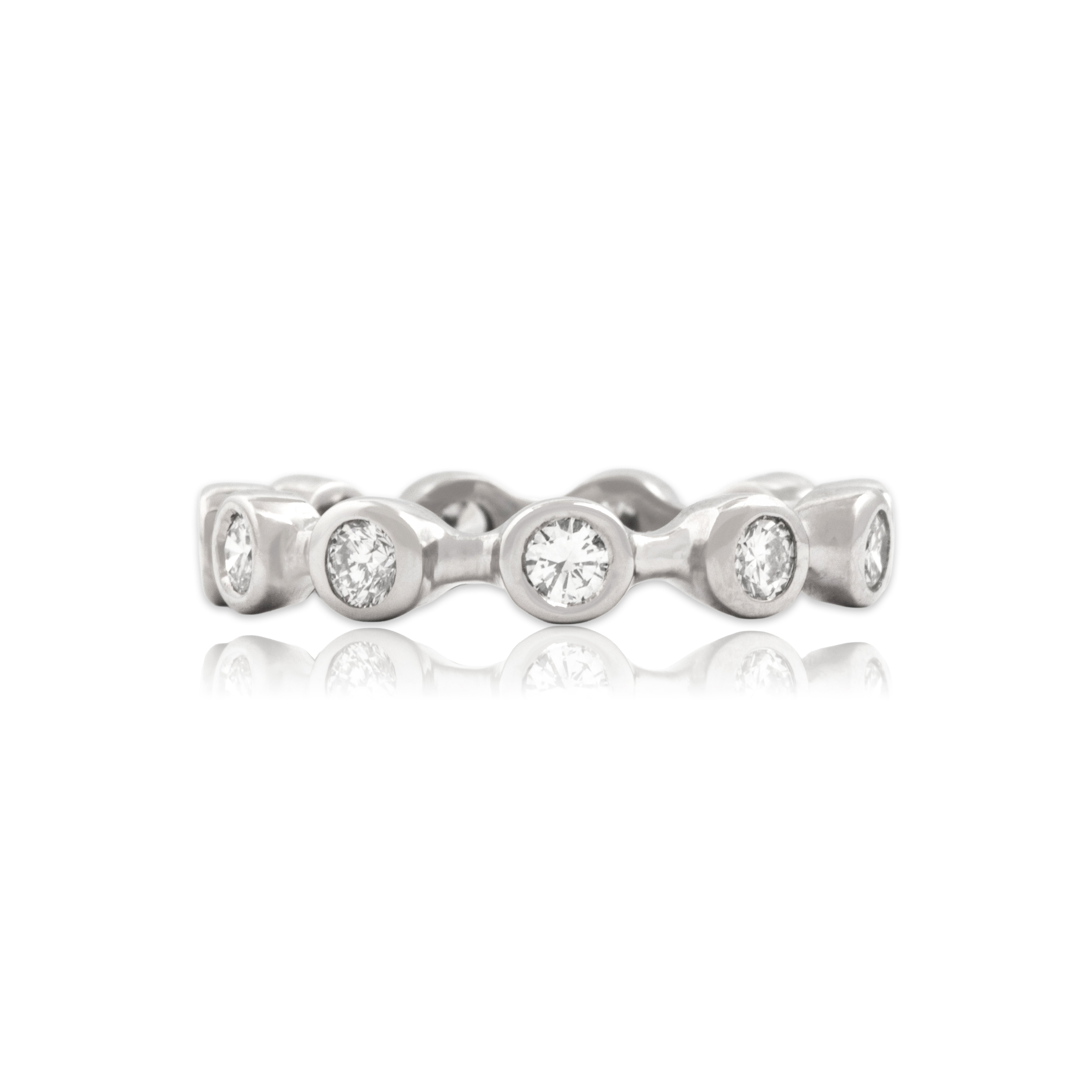 Vintage 14k White Gold .93cttw Diamond Bubble Bezel Eternity Band Ring 7.25