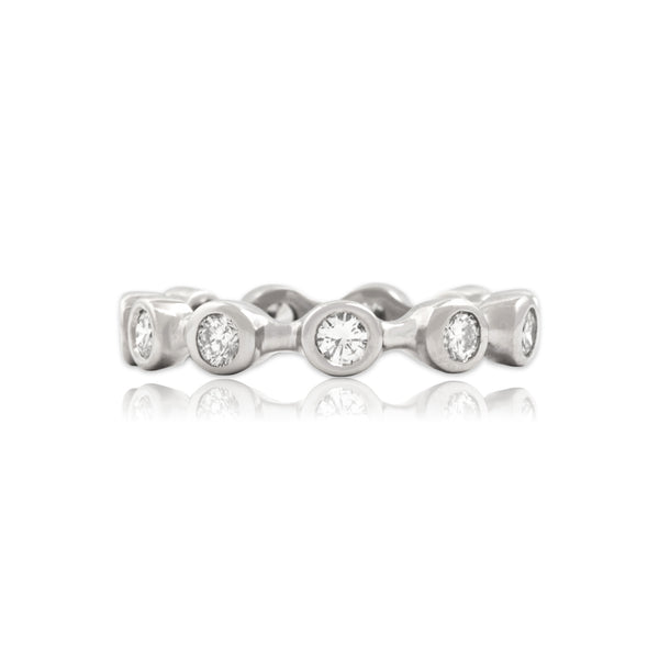 Vintage 14k White Gold .93cttw Diamond Bubble Bezel Eternity Band Ring 7.25