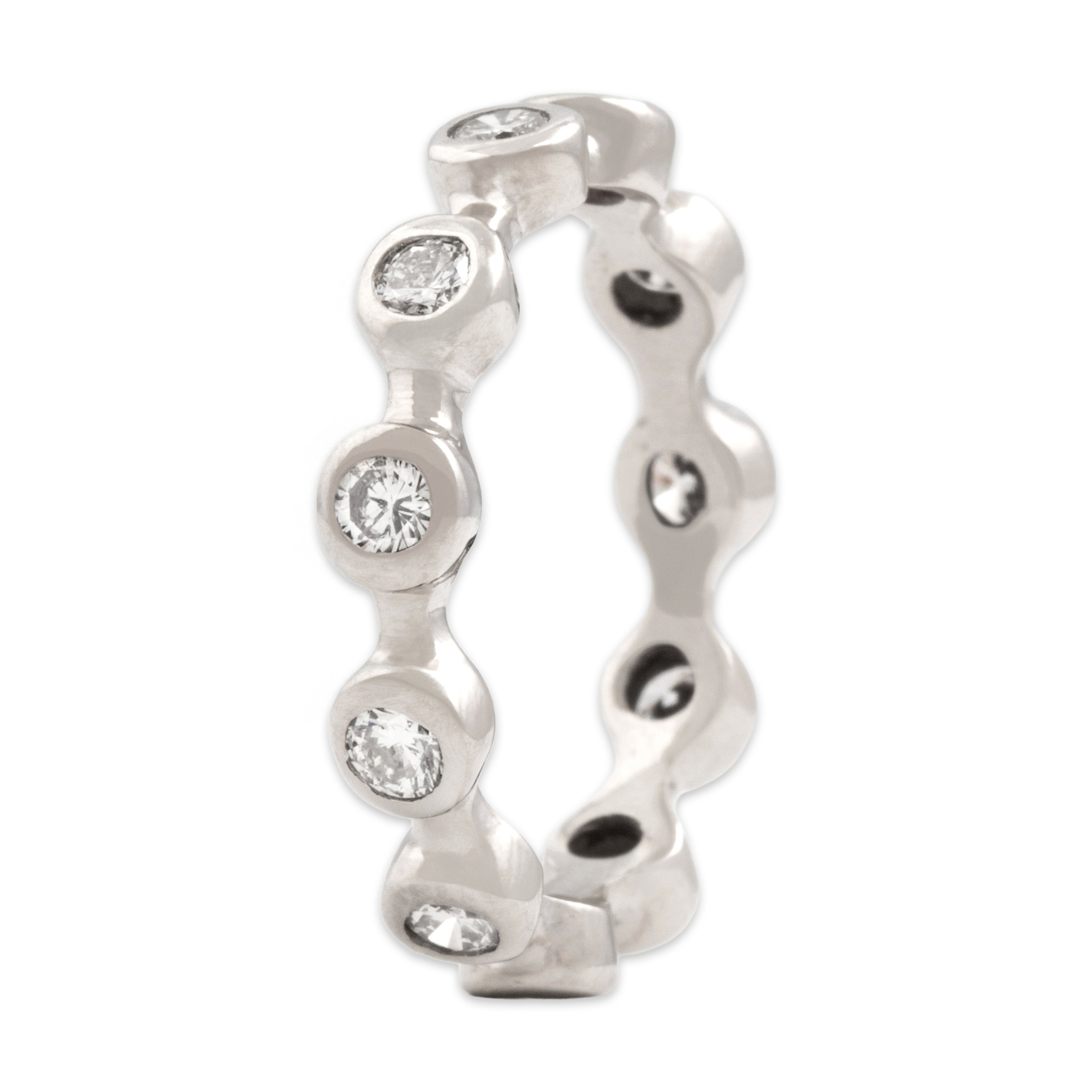 Vintage 14k White Gold .93cttw Diamond Bubble Bezel Eternity Band Ring - Overall view
