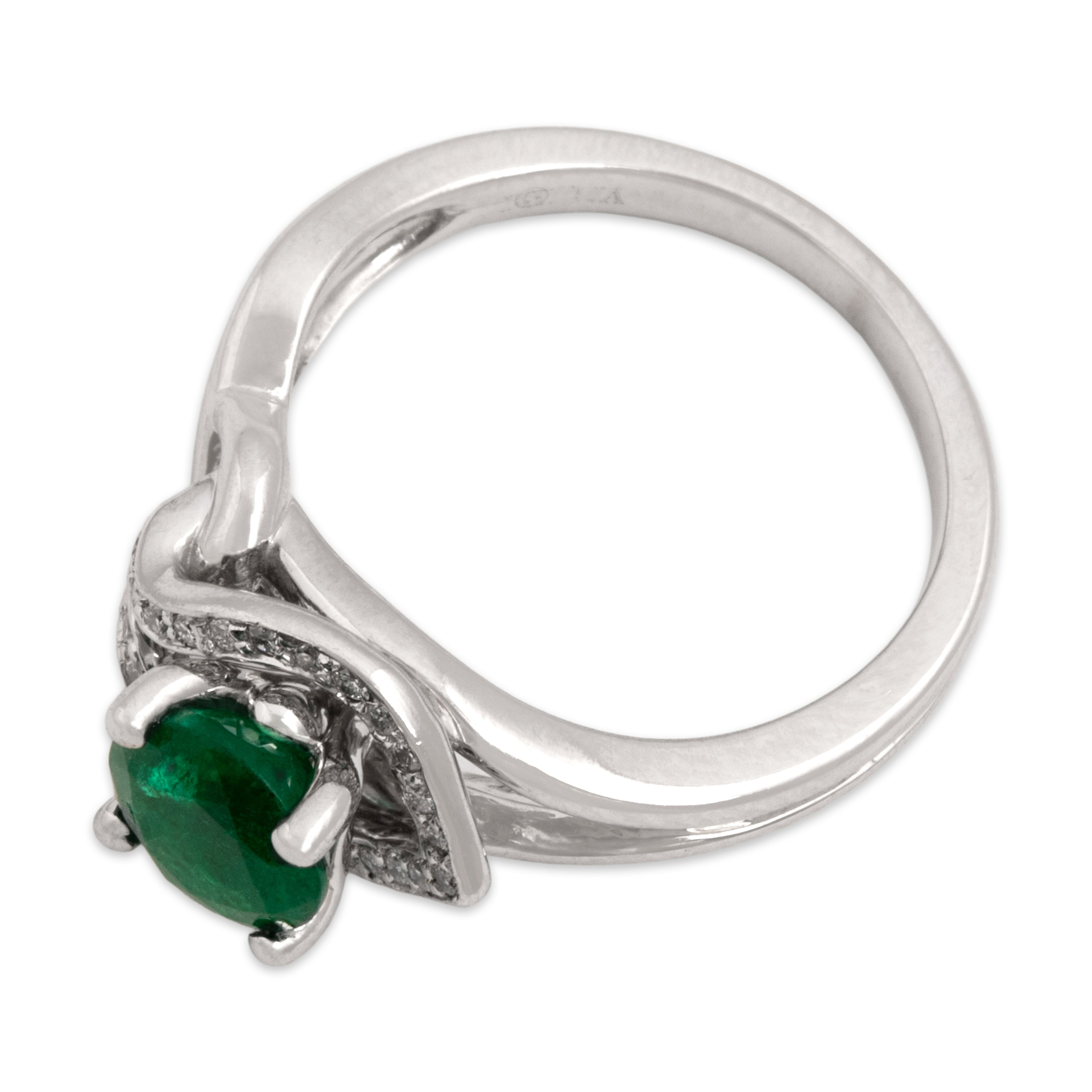 Estate 14k White Gold .78ct Emerald Diamond Chic Artistic Interlocked Ring - Overall view