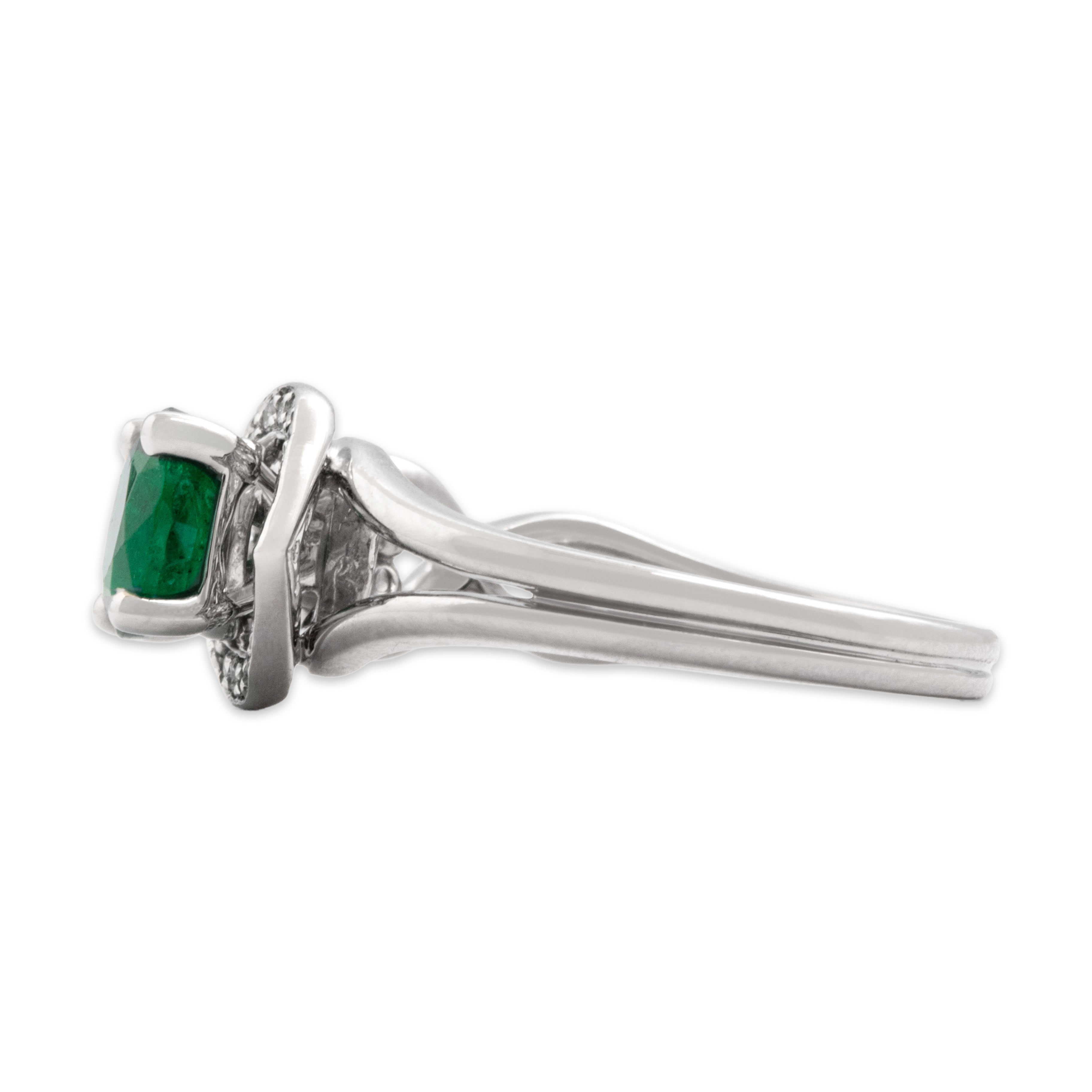 Estate 14k White Gold .78ct Emerald Diamond Chic Artistic Interlocked Ring - Side view