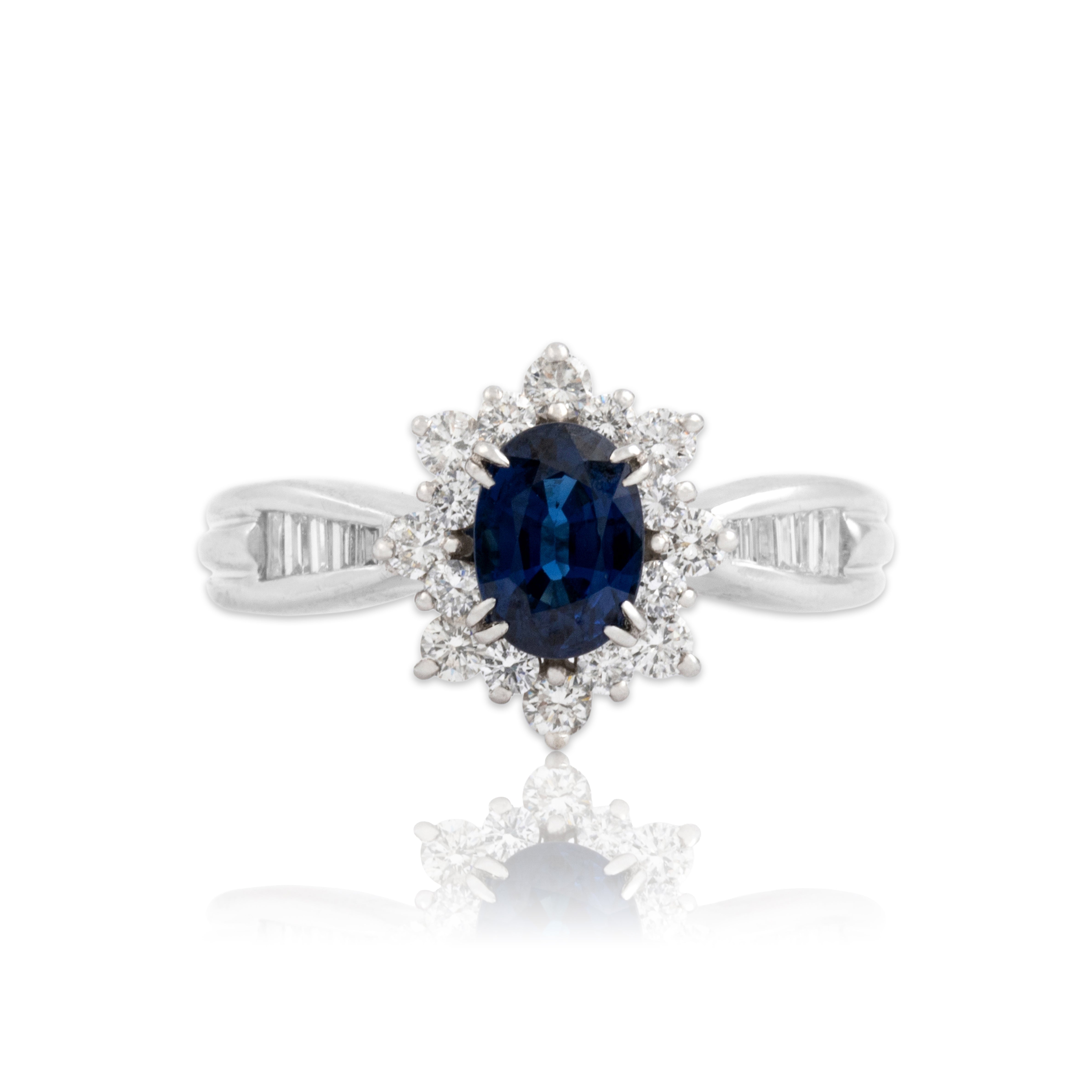 Vintage 14k White Gold 1.04ct Blue Sapphire .54cttw Diamond Halo Ring 7.50