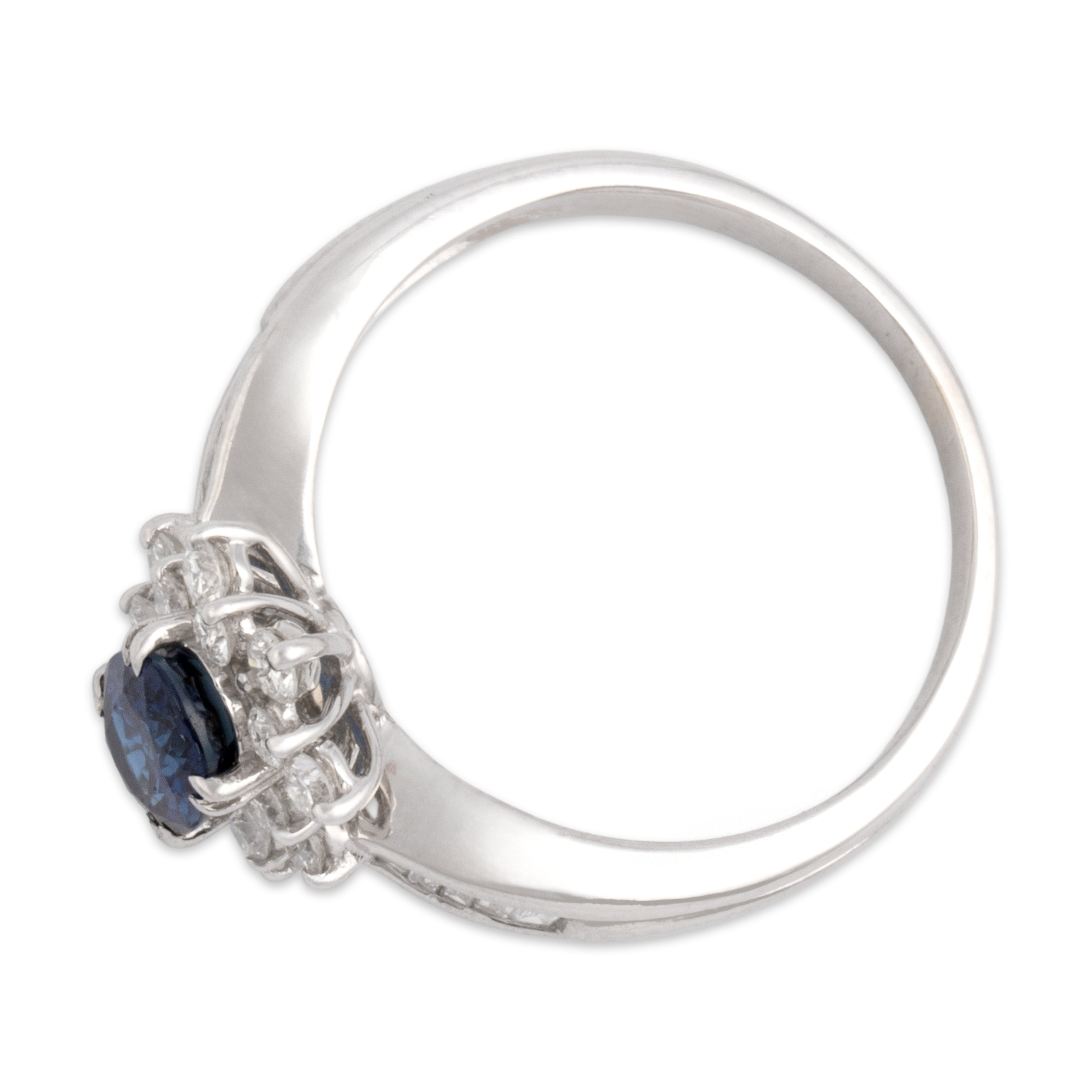 Vintage 14k White Gold 1.04ct Blue Sapphire .54cttw Diamond Dazzling Dimensional Halo Ring - Overall view