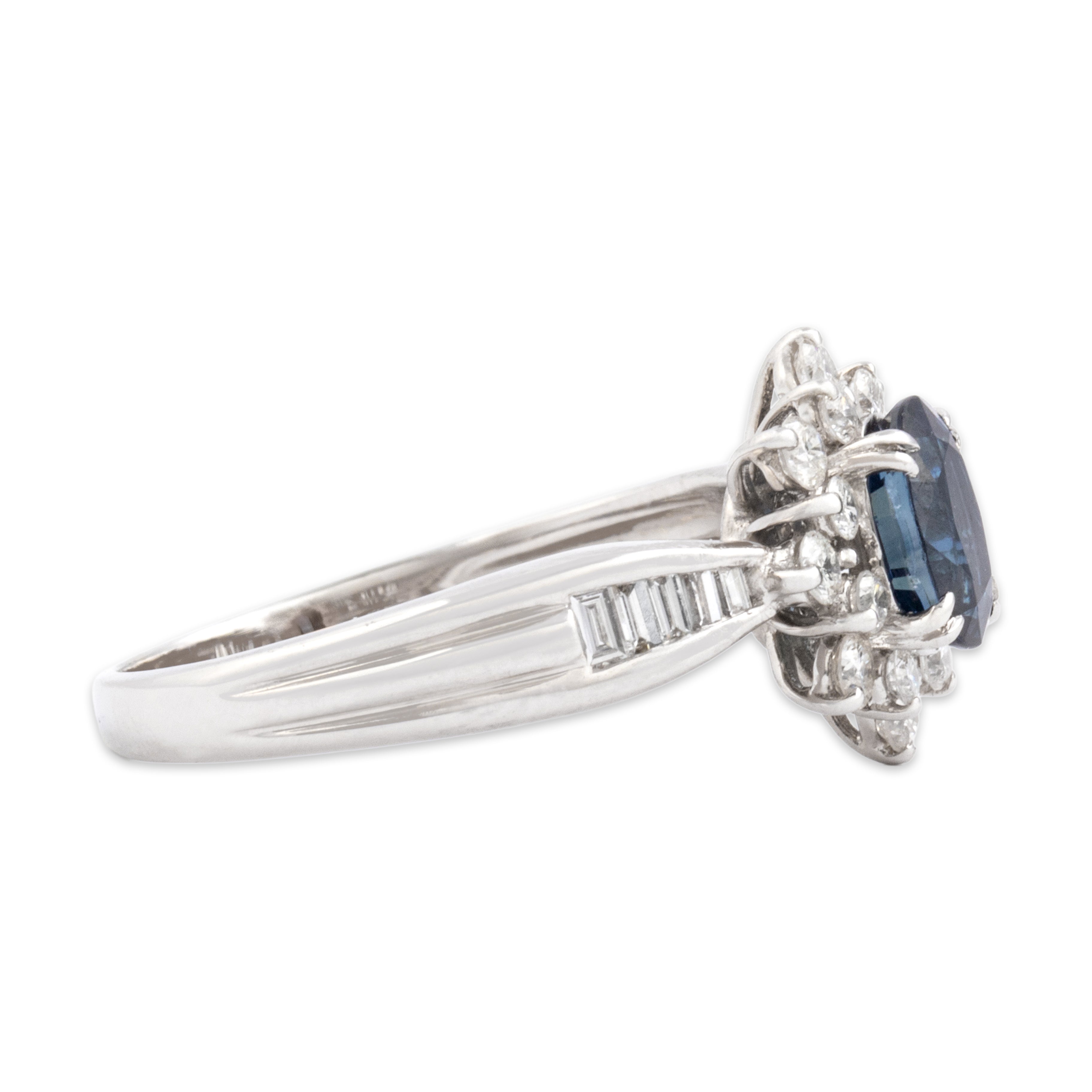 Vintage 14k White Gold 1.04ct Blue Sapphire .54cttw Diamond Halo Ring 7.50