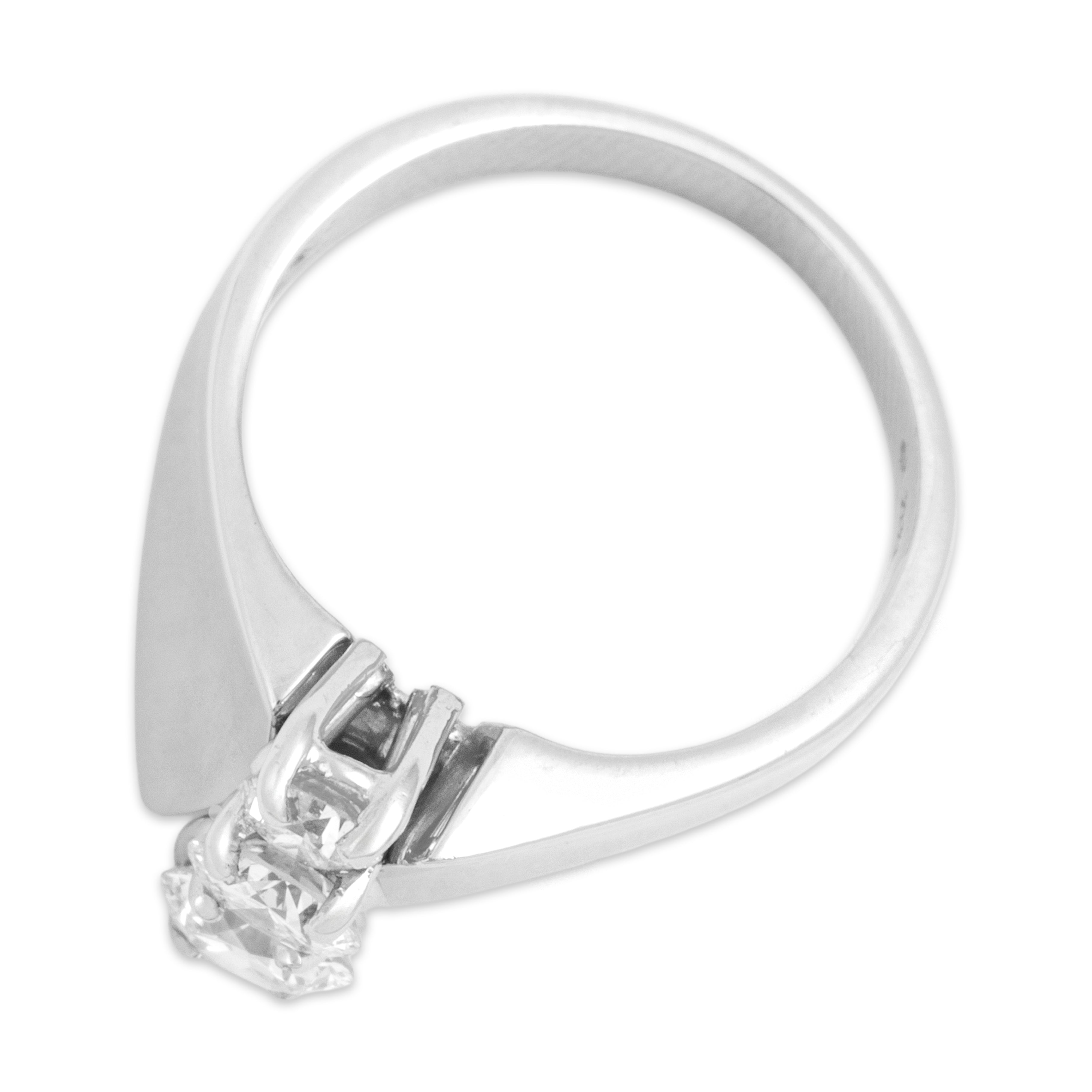Vintage 14k White Gold 1.21cttw Old European Cut Diamond Fantastic Triple Stack Flared Shoulder Ring - Overall view