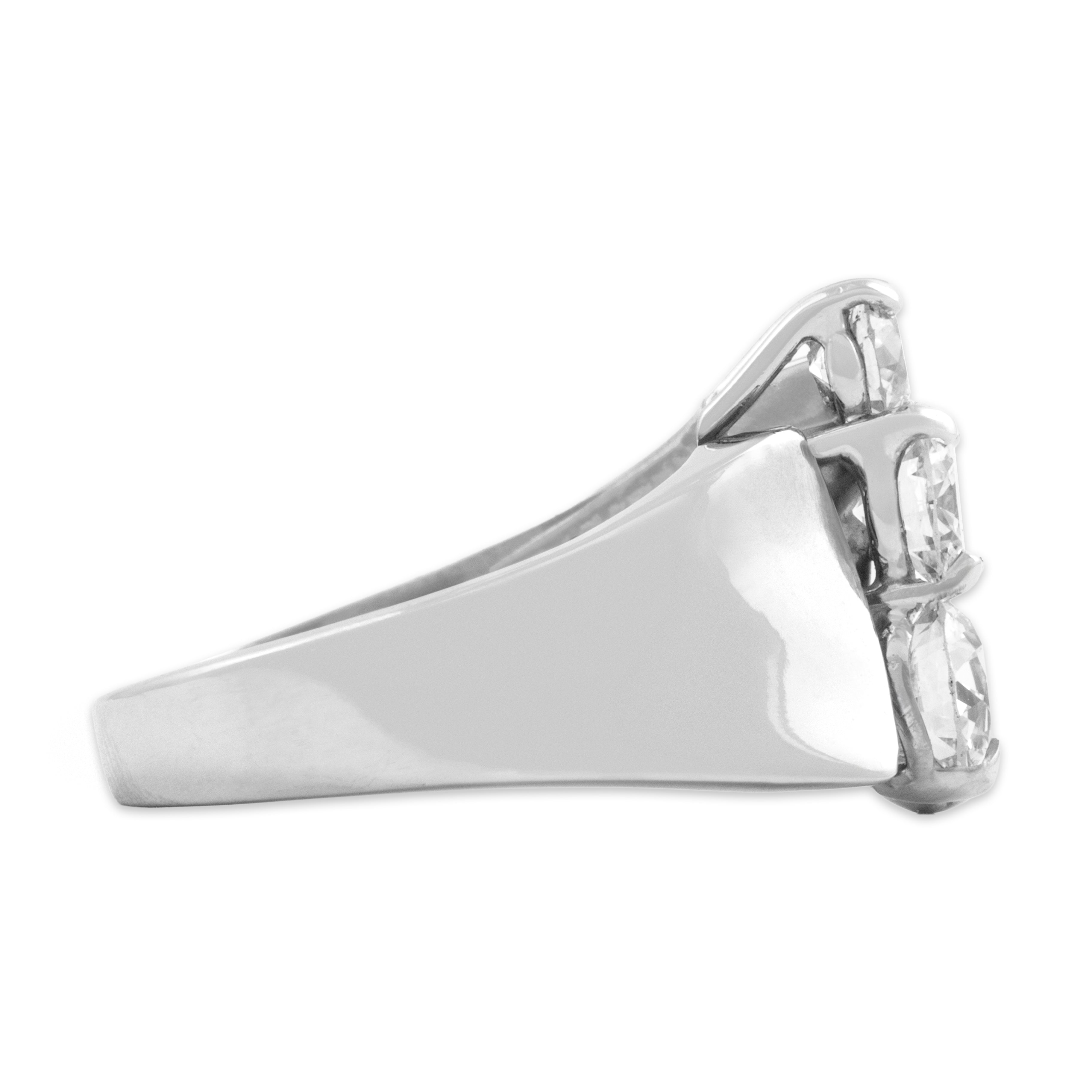 Vintage 14k White Gold 1.21cttw Old European Cut Diamond Fantastic Triple Stack Flared Shoulder Ring - Side view