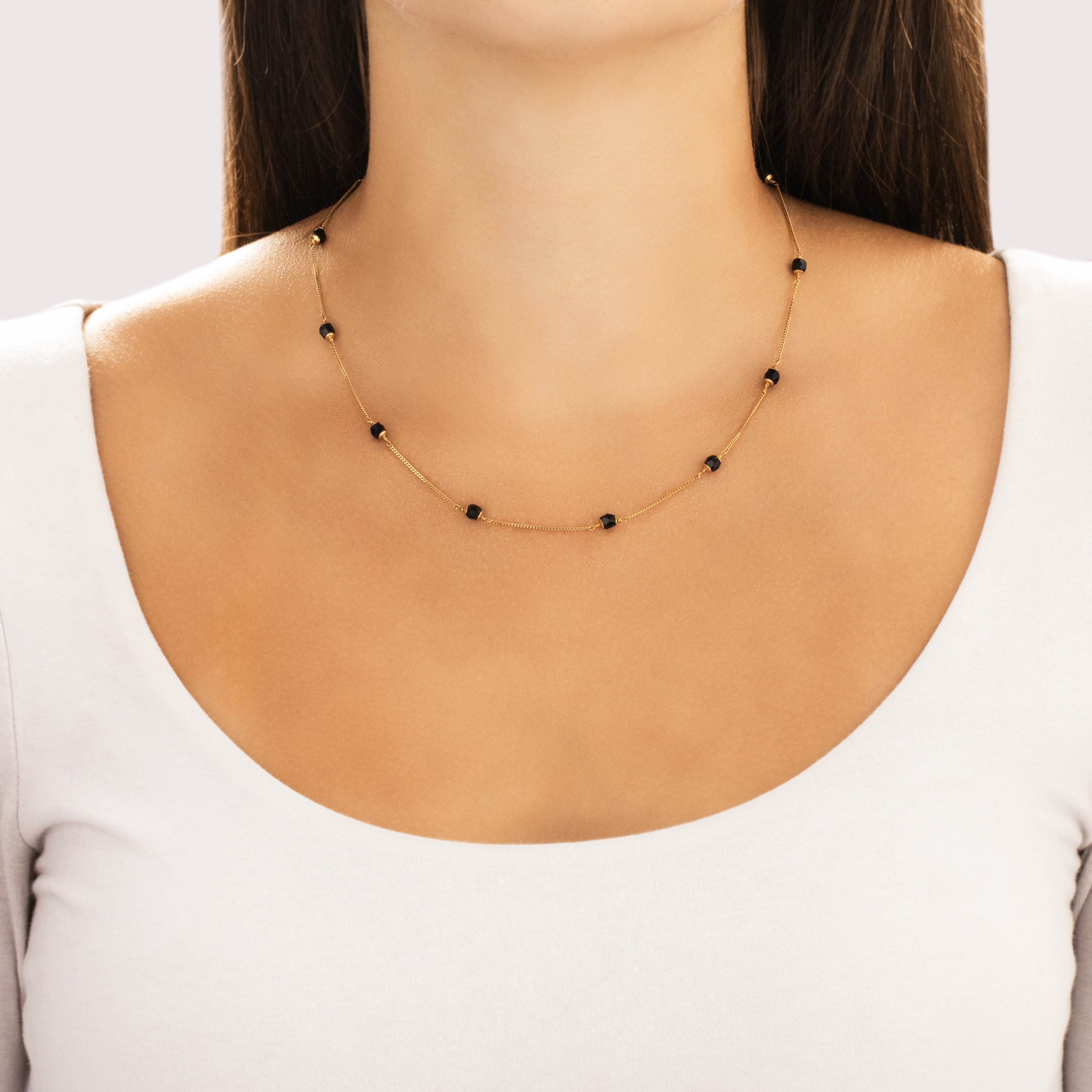 Vintage 14k Yellow Gold Onyx Fabulous Bead Station Necklace 17.25