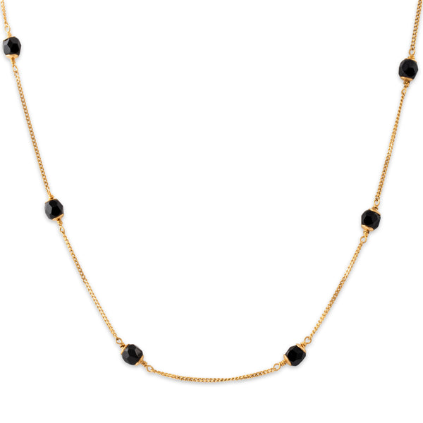 Vintage 14k Yellow Gold Onyx Fabulous Bead Station Necklace 17.25